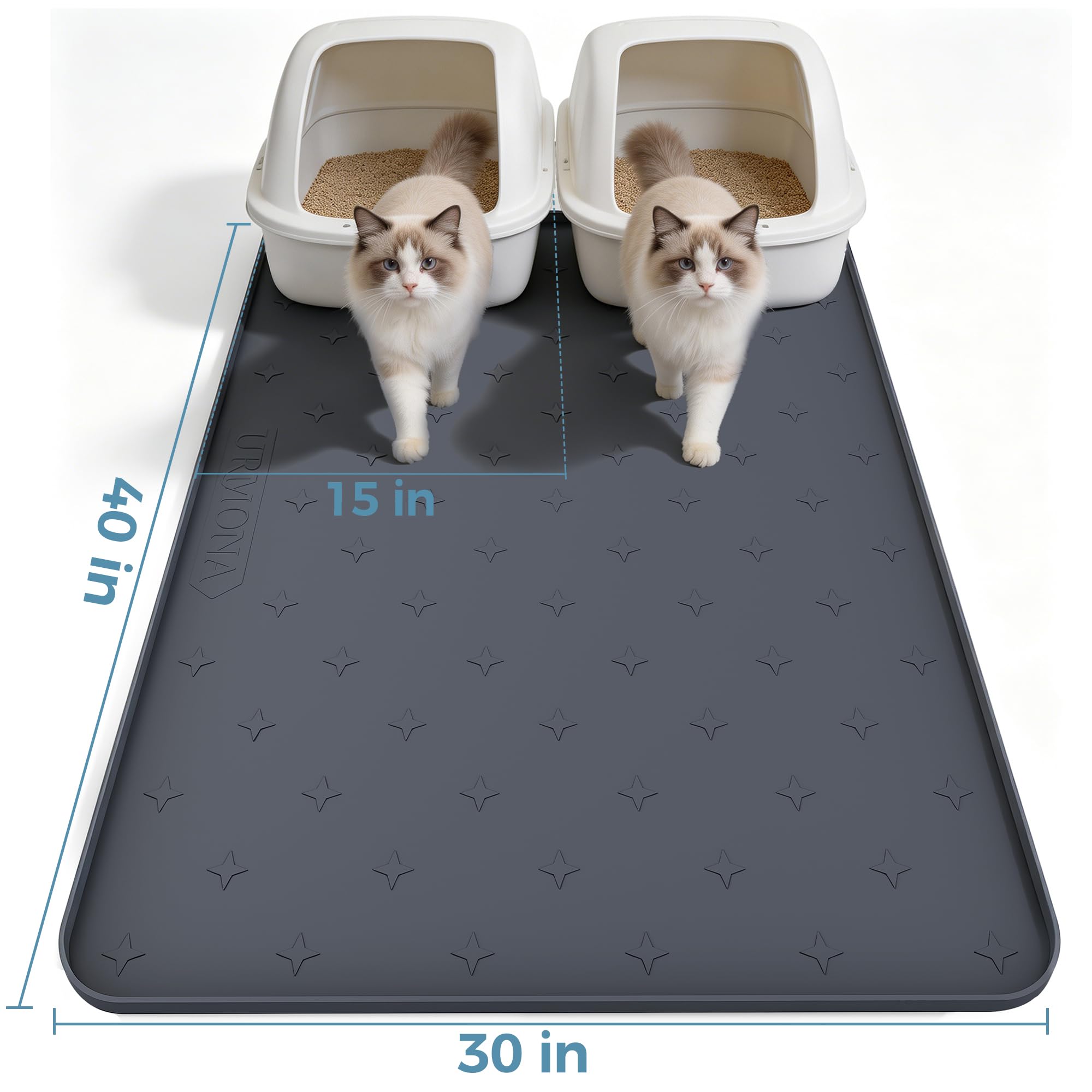 URMONA Tapis Gamelle Silicone Chien & Chat, Bords Relevés, 76 x 102 cm | Base antidérapante, protection sol imperméable, retient eau et croquettes, entretien facile, espace repas propre (Gris clair)