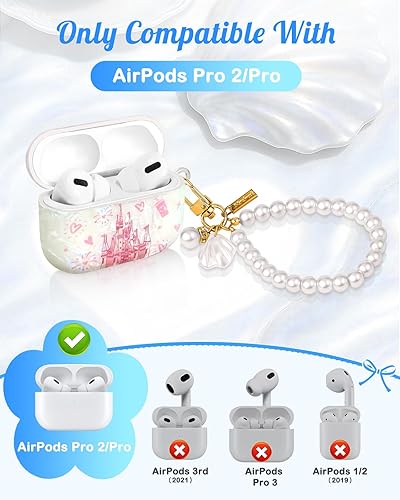 Miniatura 2 de Coralogo Funda para AirPods ProPro 2 con llavero de perlas, diseño de concha con purpurina para niñas, bonita y elegante funda Kawaii para Apple