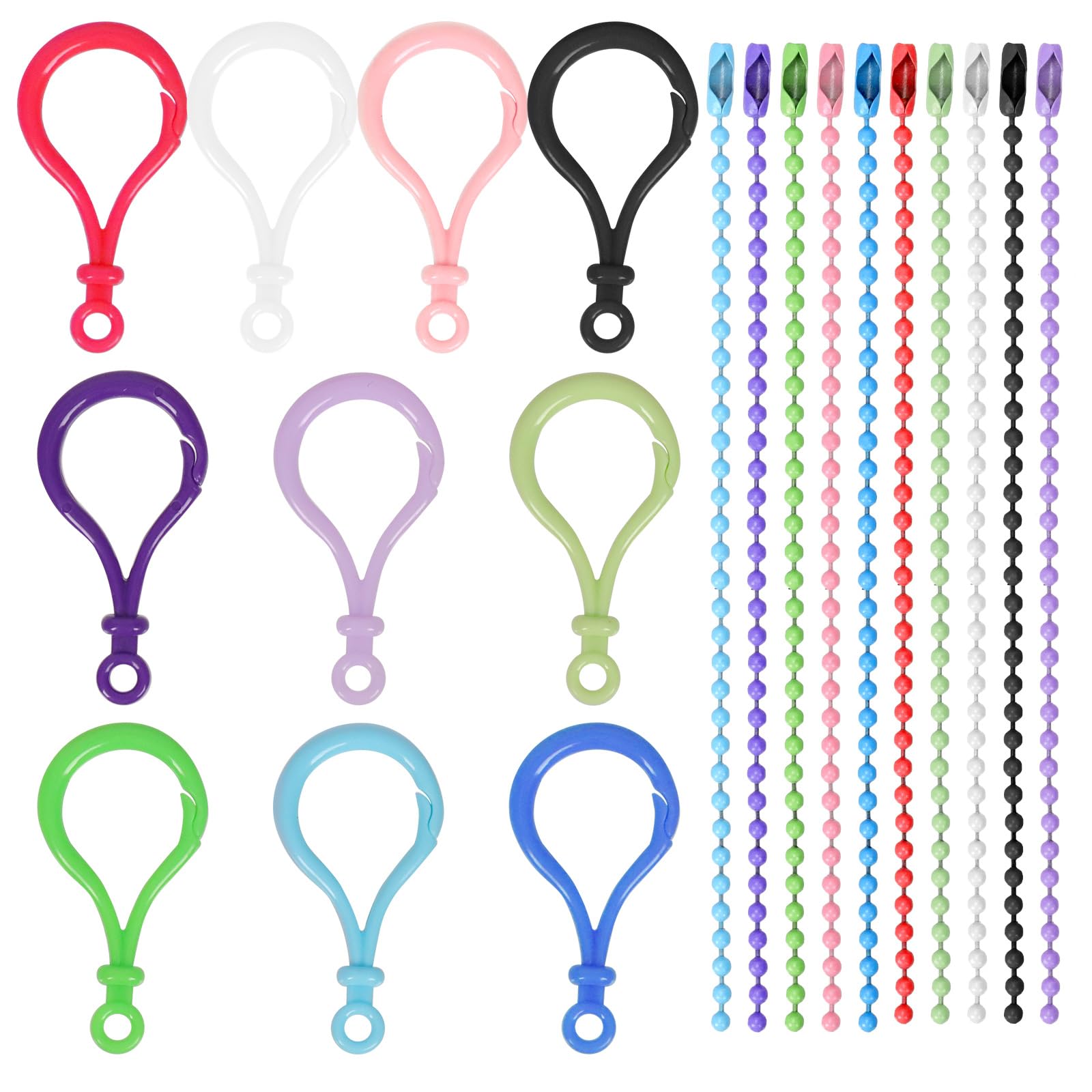 Tanstic 80Pcs 10 Colors Plastic Lobster Claw Clasps with 80pcs Ball Bead Chain, Plastic Lobster Clasp Ball Chain for Crafts, Keychain, Backpacks