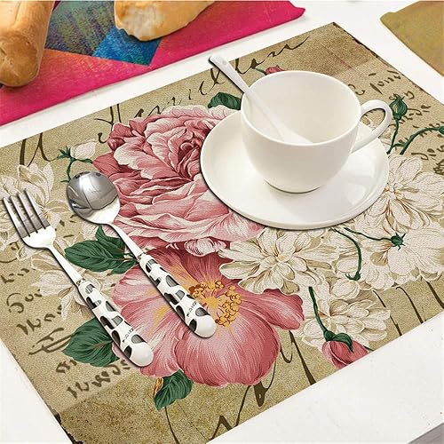 Miniatura 5 de Juego de 4 manteles individuales con diseño de rosas, resistentes al calor, antideslizantes, 18 x 12 pulgadas