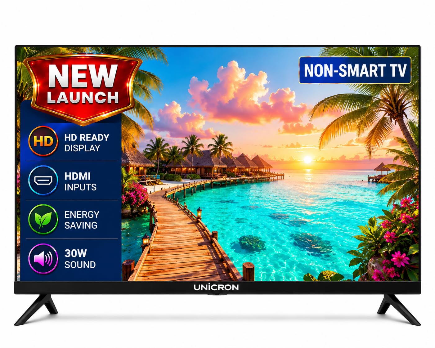 UNICRON 24 Inch HD Ready LED TV, Non-Smart Television with HDMI, USB, 30W Built-in Speakers and Wall Mount Compatibility, Security & Gaming Monitor-image-13