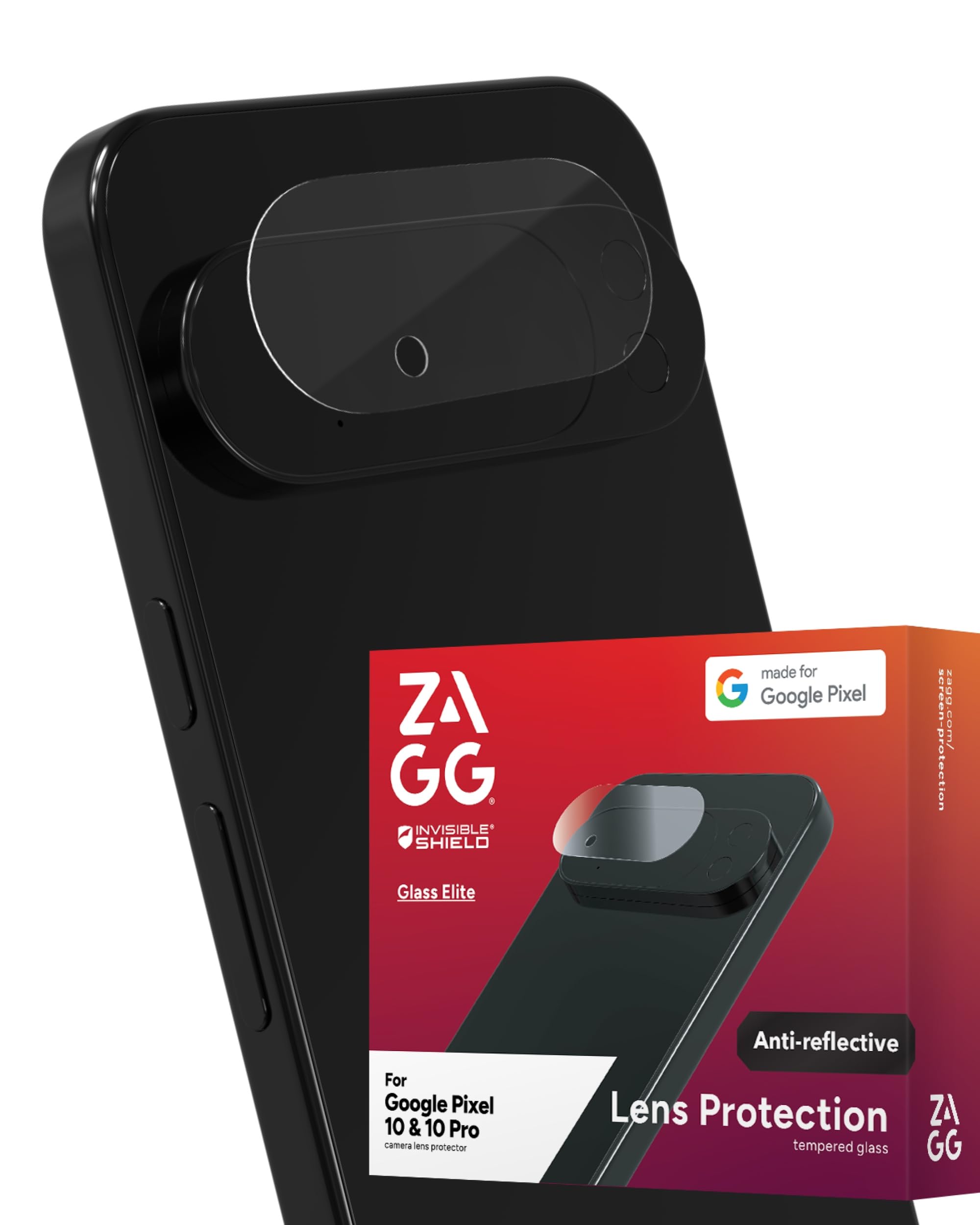 ZAGG Glass Elite - Protezione antiriflesso per obiettivo della fotocamera Google Pixel 10/10 Pro, tecnologia antiriflesso, antigraffio e resistente agli urti, senza sbavature, invisibile, materiali