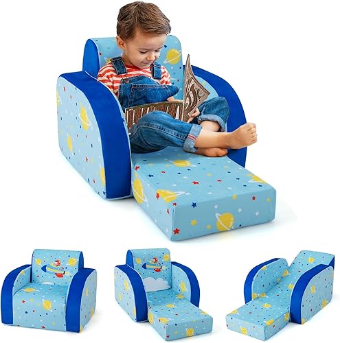 Miniatura 10 de HONEY JOY Sofá para niños, sofá plegable convertible 3 en 1 para niños y cómoda silla tumbona abierta para jugar, sofá plegable de espuma, regalo