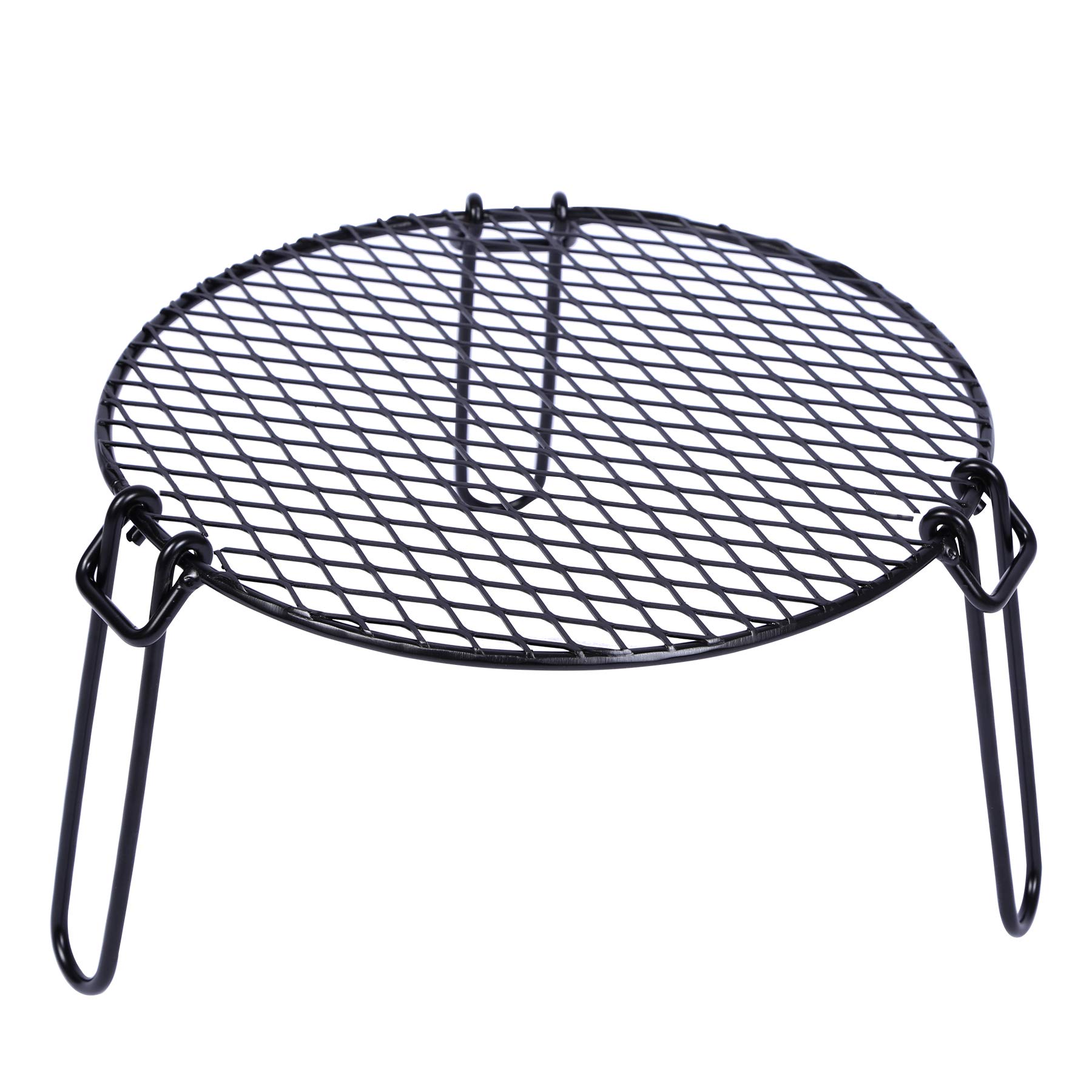 Folding Campfire Grill Grate Heavy Duty, Portable Camping Grill Over Fire with Carrying Bag for Outdoor Open Flame Cooking, Circle Black