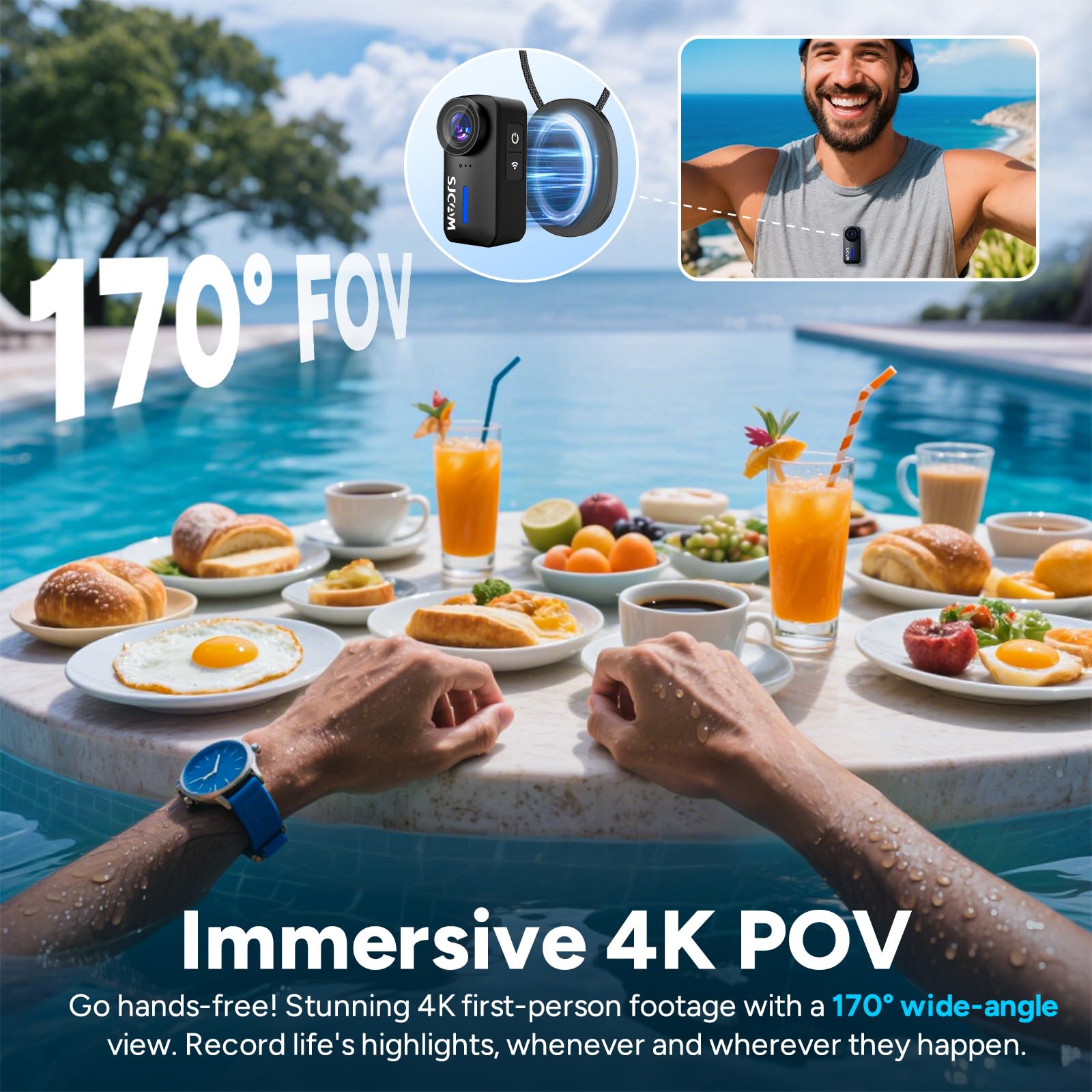 SJCAM C110Plus - Mini fotocamera magnetica per il corpo, 4K 170° Fov|128 GB card Bodycam con registrazione audio e video, stabilizzazione a 6 assi, zoom 8x, videocamera tascabile impermeabile 30 m