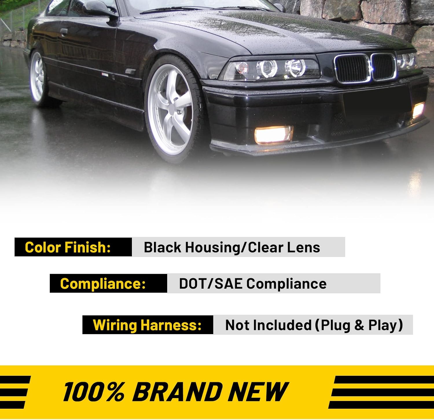Fog Lights for BMW M3 E36 3 Series 1992 1993 1994 1995 1996 1997 1998 1999 Fog Lamps Replacement Assembly with H1 12V 55W Bulbs-1 Pair (Clear Lens)