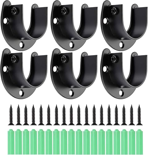 Miniatura 8 de Shonmogar Wardrobe Closet Rod Bracket 6 Pack Closet Pole Brackets for Wall with Screws, Stainless Steel Rod Flange Holder for Closet Sturdy White