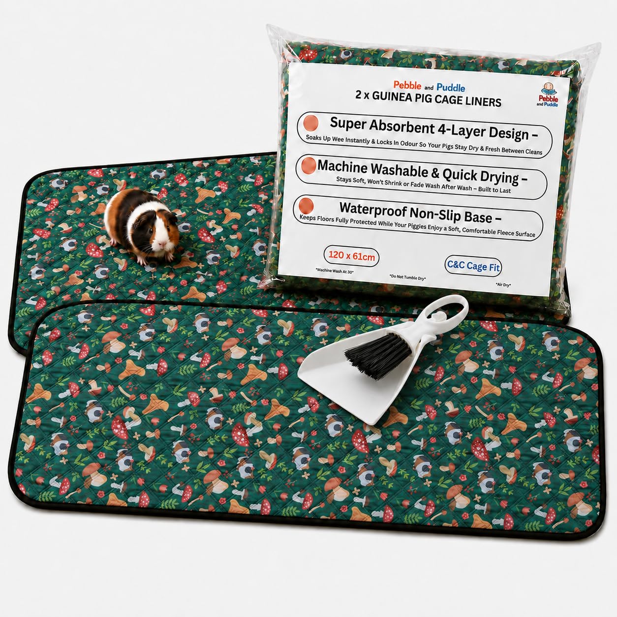Pebble and Puddle Guinea Pig Cage Liners 2 Pack, Waterproof, Dustpan&Brush