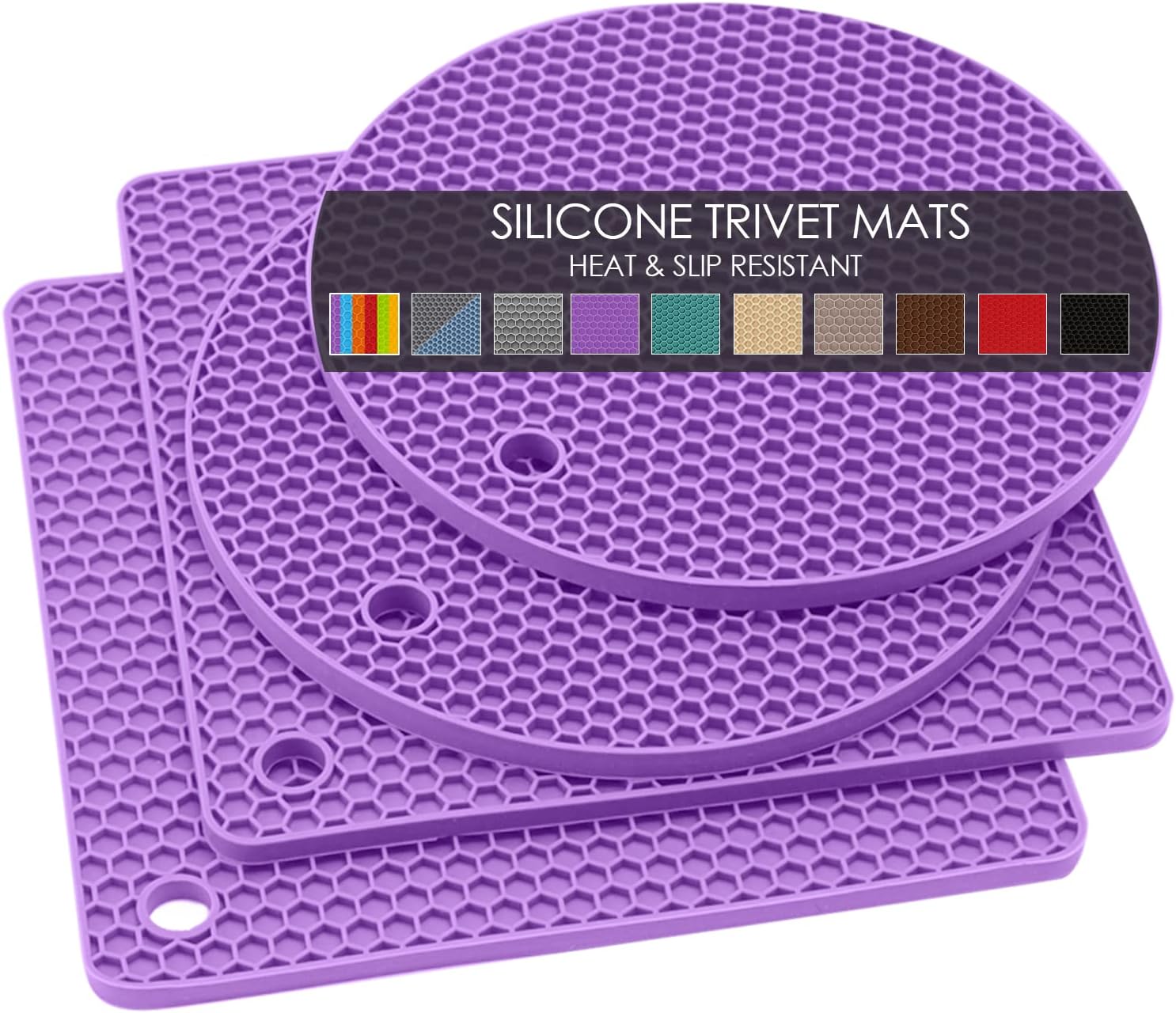 Silicone Silicone Trivet for Hot Dishes, 4 Pack Purple...