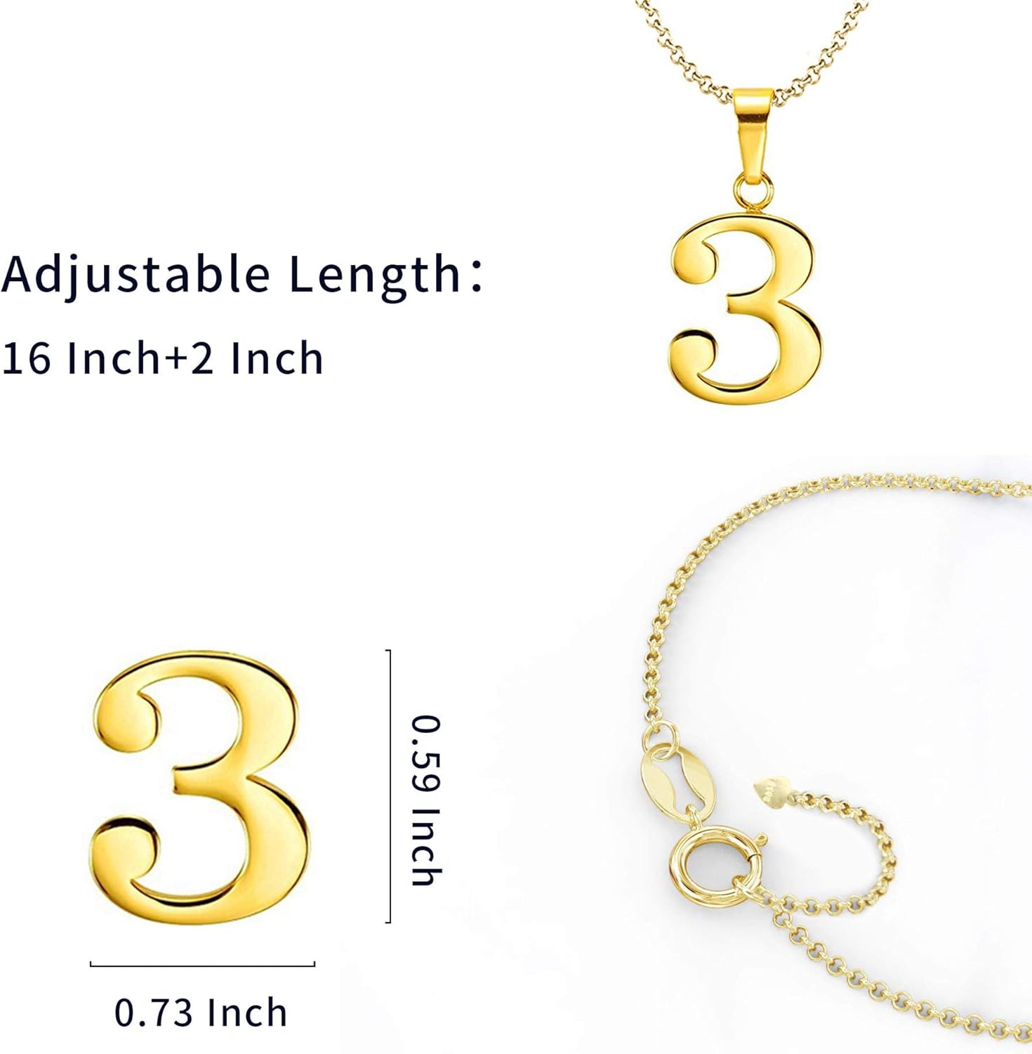 925 Sterling Silver 18k Gold Plated Number 0-9 Charms Pendant Necklace with Chain - Image 2