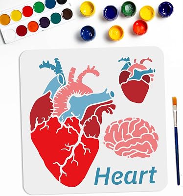 MAYJOYDIY Halloween Heart Brain Stencils 11.8×11.8inch Heart Anatomical Stencil with Paint Brush…