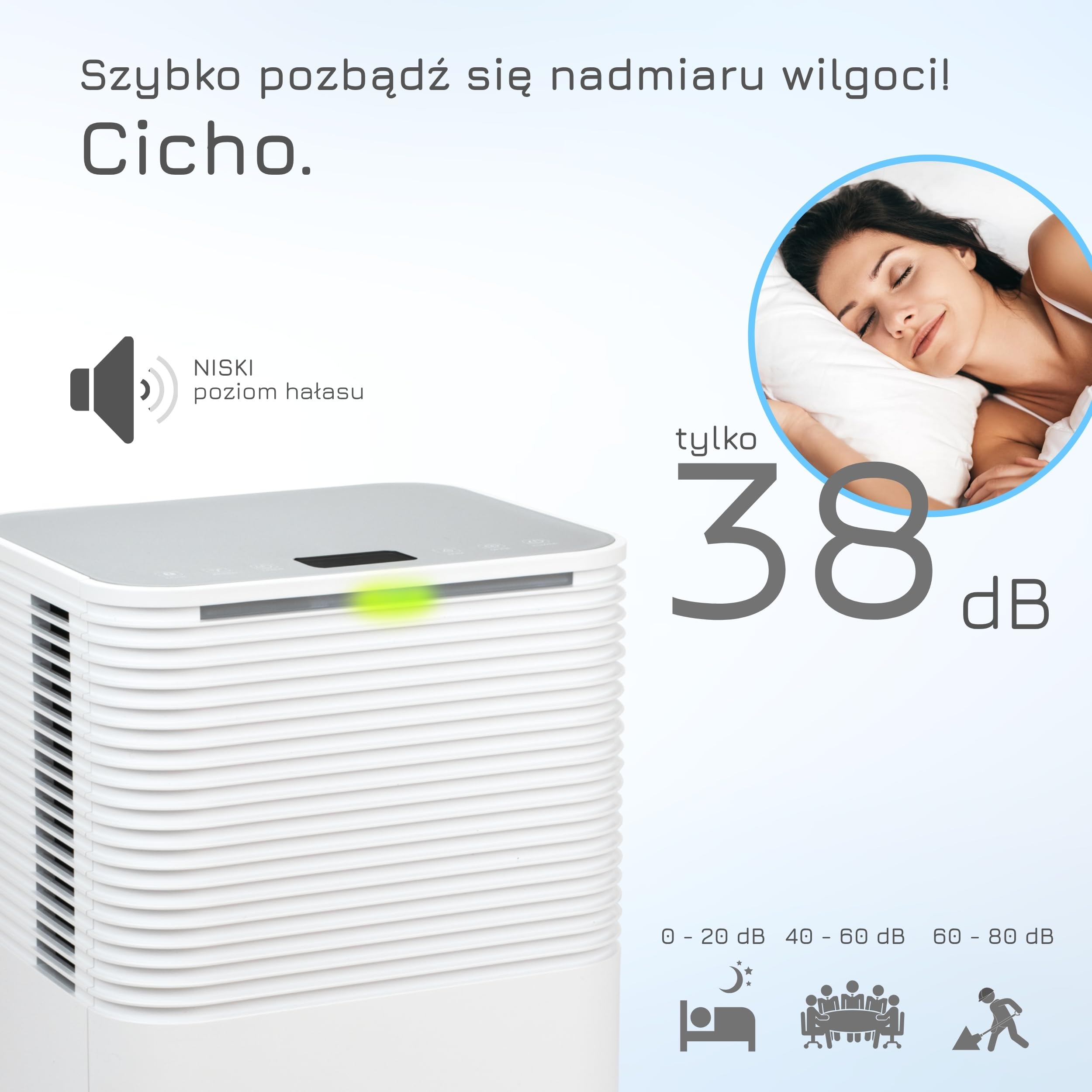 Turbionaire Epi 12 przenośny osuszacz powietrza, sterowanie dotykowe, 12 l/24 godziny, przyjazny dla środowiska płyn chłodzący R290, funkcja Child Lock, do pomieszczeń do 65 m³, minimalistyczny design