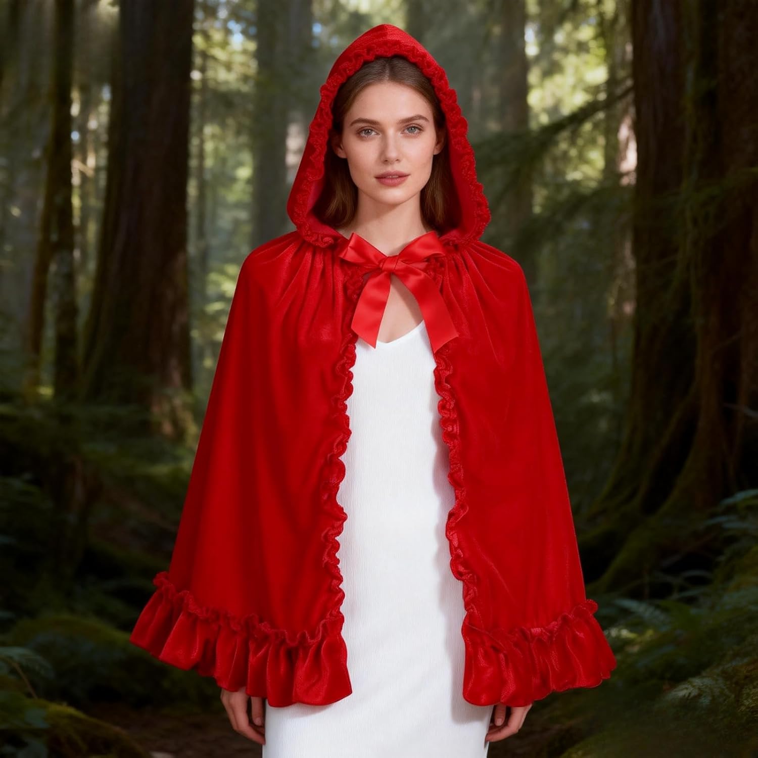 Little Red Riding Hood Cape Velvet Cloak for Halloween Cosplay Party - Image 6