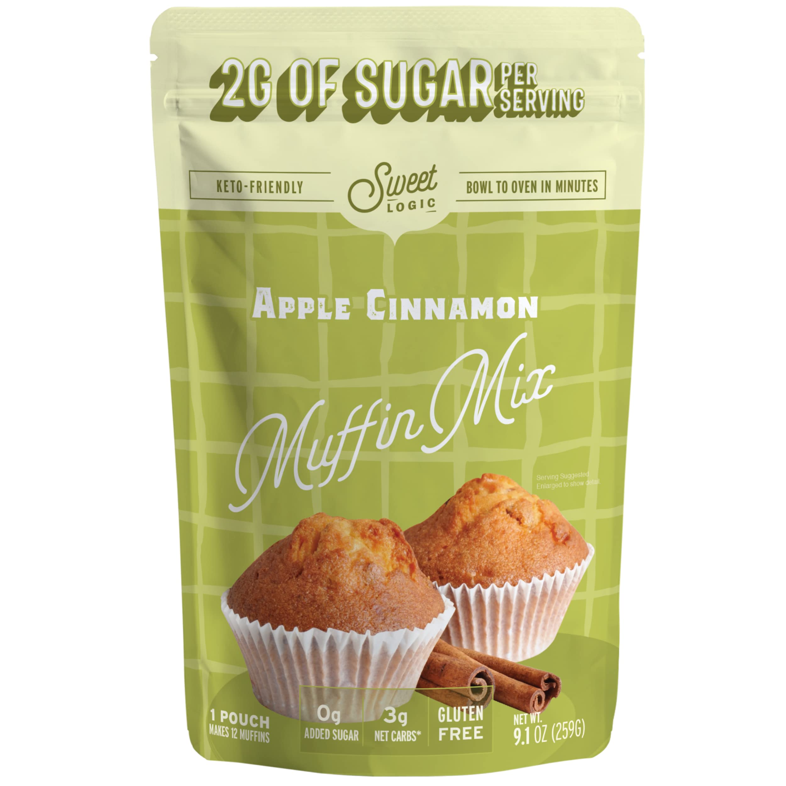 Sweet Logic Keto Baking Mix - Cinnamon Muffin - Gluten-Free - Dairy Free - Diabetic-Friendly - High Protein - Allulose - Stevia - Low Sugar - Low Carb - Quick 20-Minute Prep (1-2G Carbs Per Serving)