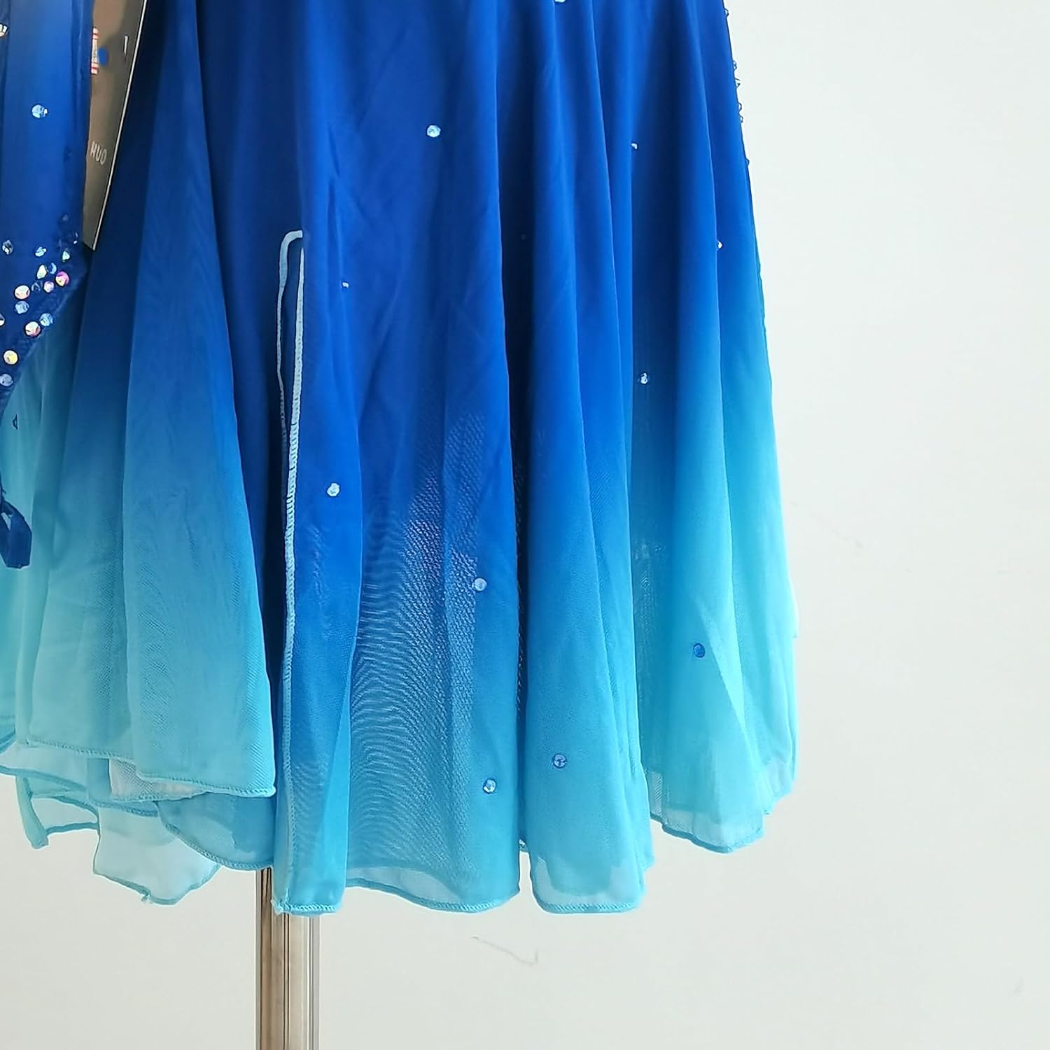 Figure Skating Dress Blue Gradual Longsleeve Design Custom Made Performance Competition Costume for Adlt and Child
