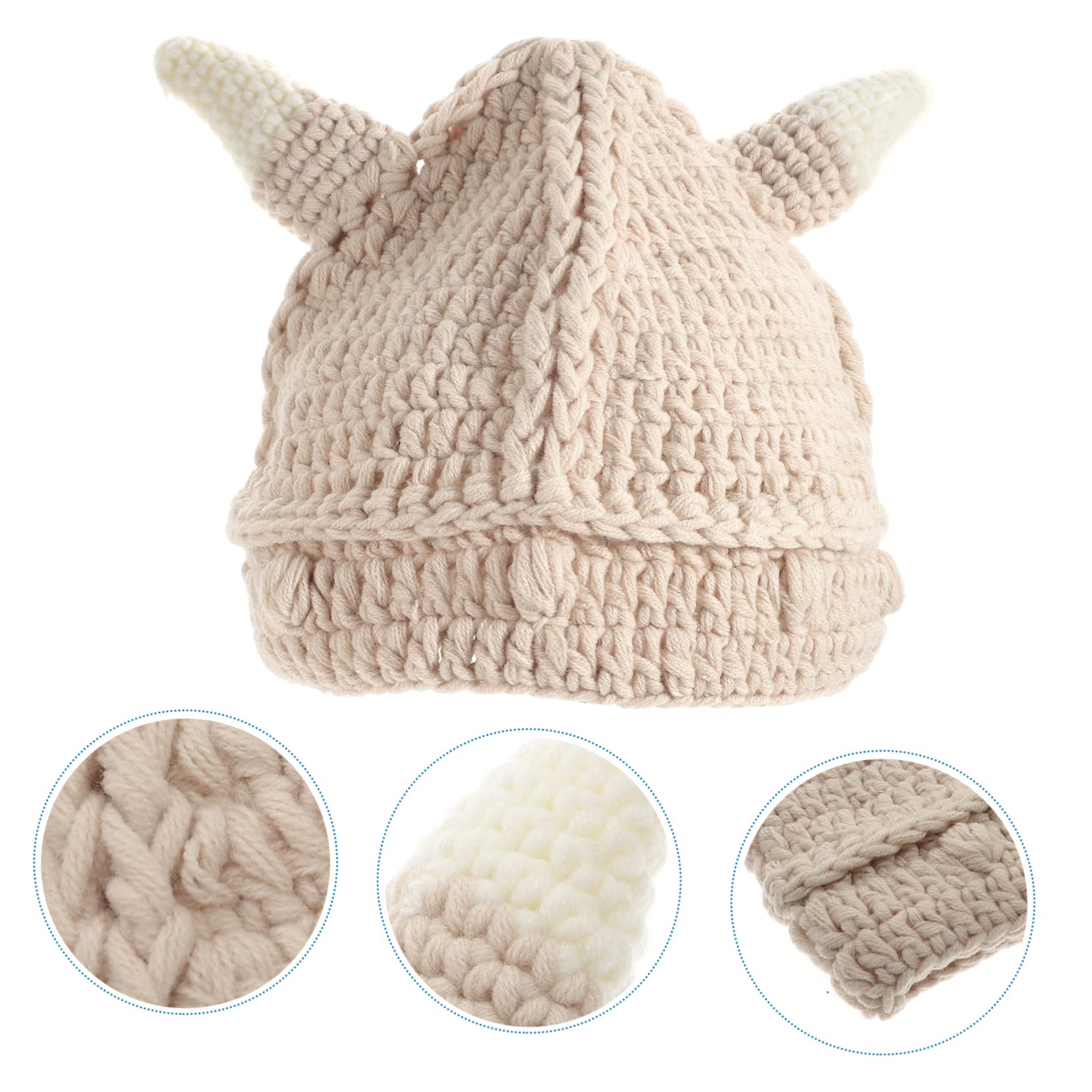 SOIMISS 3 Piezas Gorro de Punto Caliente Sombrero de Beanie Sombreros de la Gorrita Tejida Gorro de Punto con Cuernos Gorro de Lana Sombreros Aire Gorro Unisex Hilo Beige