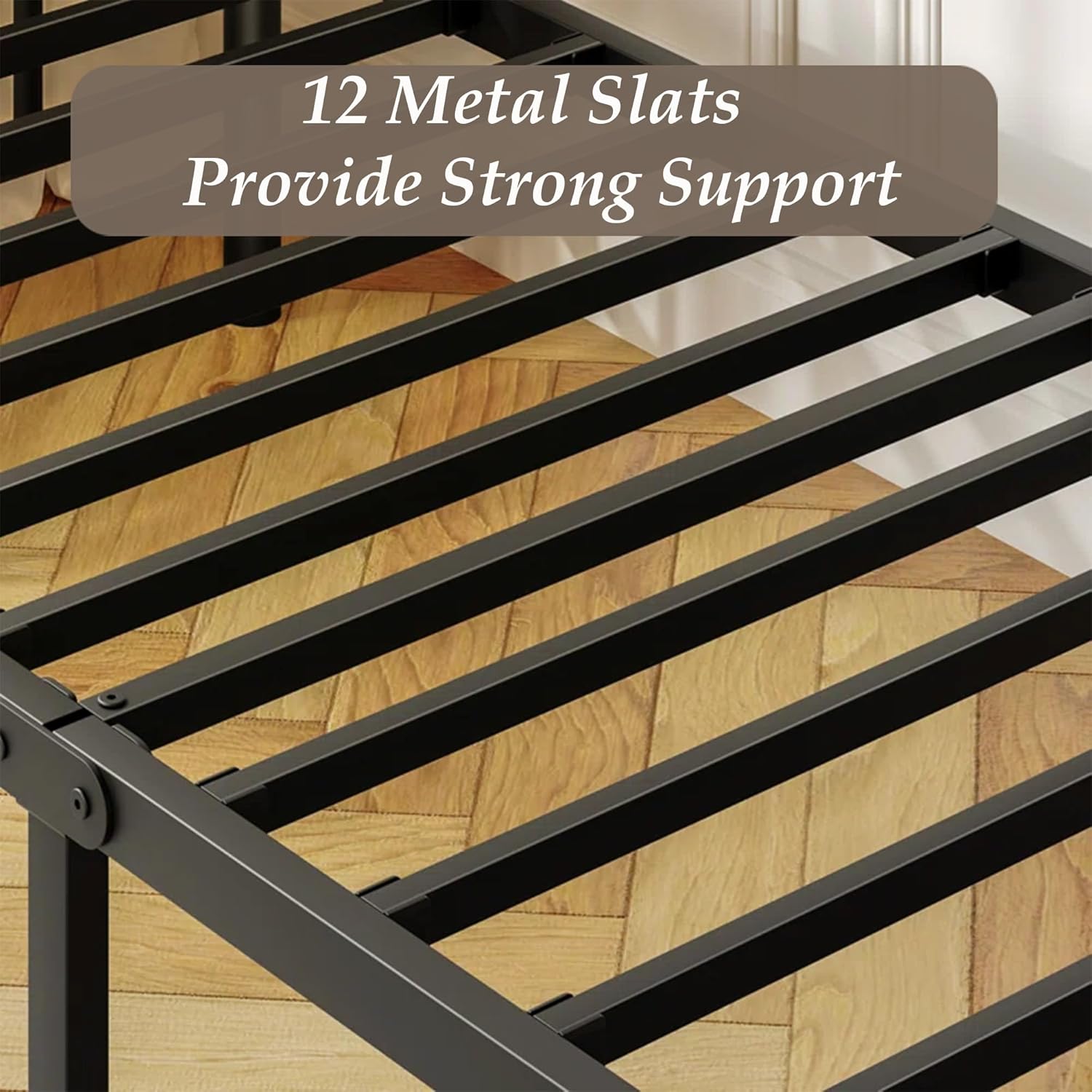 Daybed-Metal-Twin-Size-Bed-Frame - with Headboard, Heavy Duty Steel Slats Support for Bedroom Guest Room, No Box Spring Needed,Easy Assembly, Black