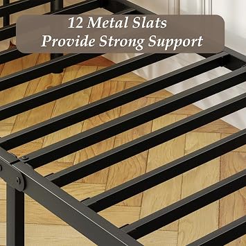 Daybed-Metal-Twin-Size-Bed-Frame - with Headboard, Heavy Duty Steel Slats Support for Bedroom Guest Room, No Box Spring Needed,Easy Assembly, Black