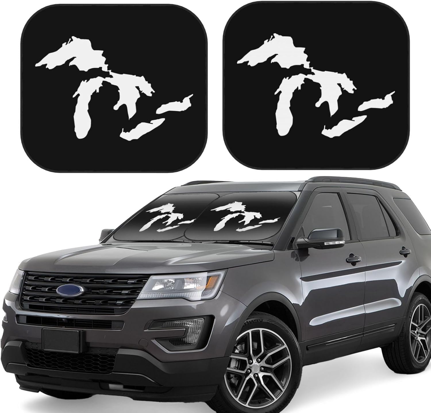Michigan Great Lakes State Car Windshield Sun Shade Foldable 2-Piece Car Sunshades Reflect UV Sun and Heat