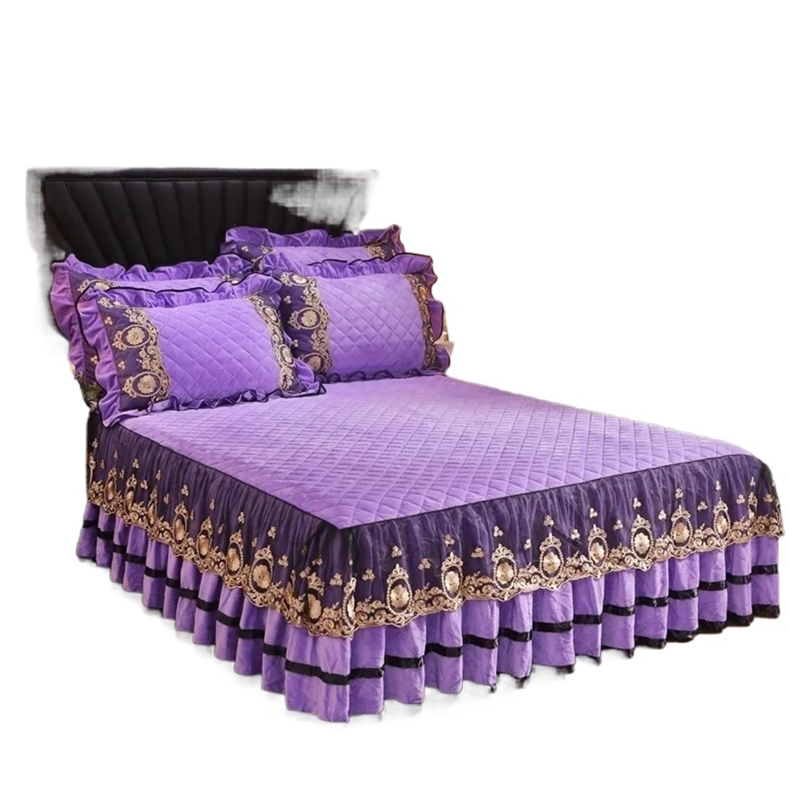 Lace Bed Skirt Bedspreads Bedding Thicken Velvet Plush Quilted Embossing Spread For Home(Color-06,1pc Skirt 150x200cm)
