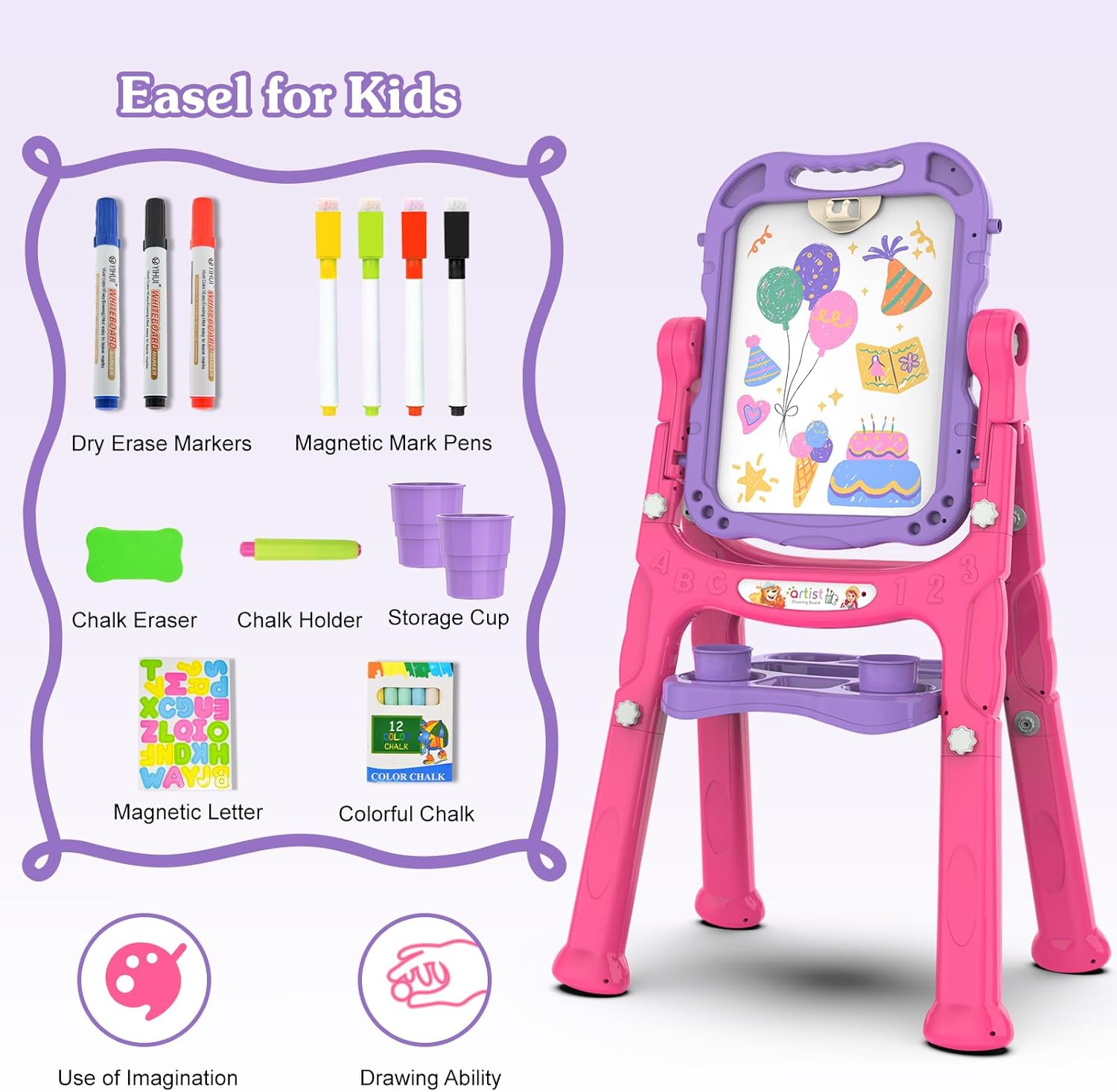 Art Easel for Kids - Adjustable Standing Rotatable Double Sided Toddler Easel with Painting Accessories, Birthday Christmas Gift for Little Boys and Girls, Drawing Board Gift for Toddlers