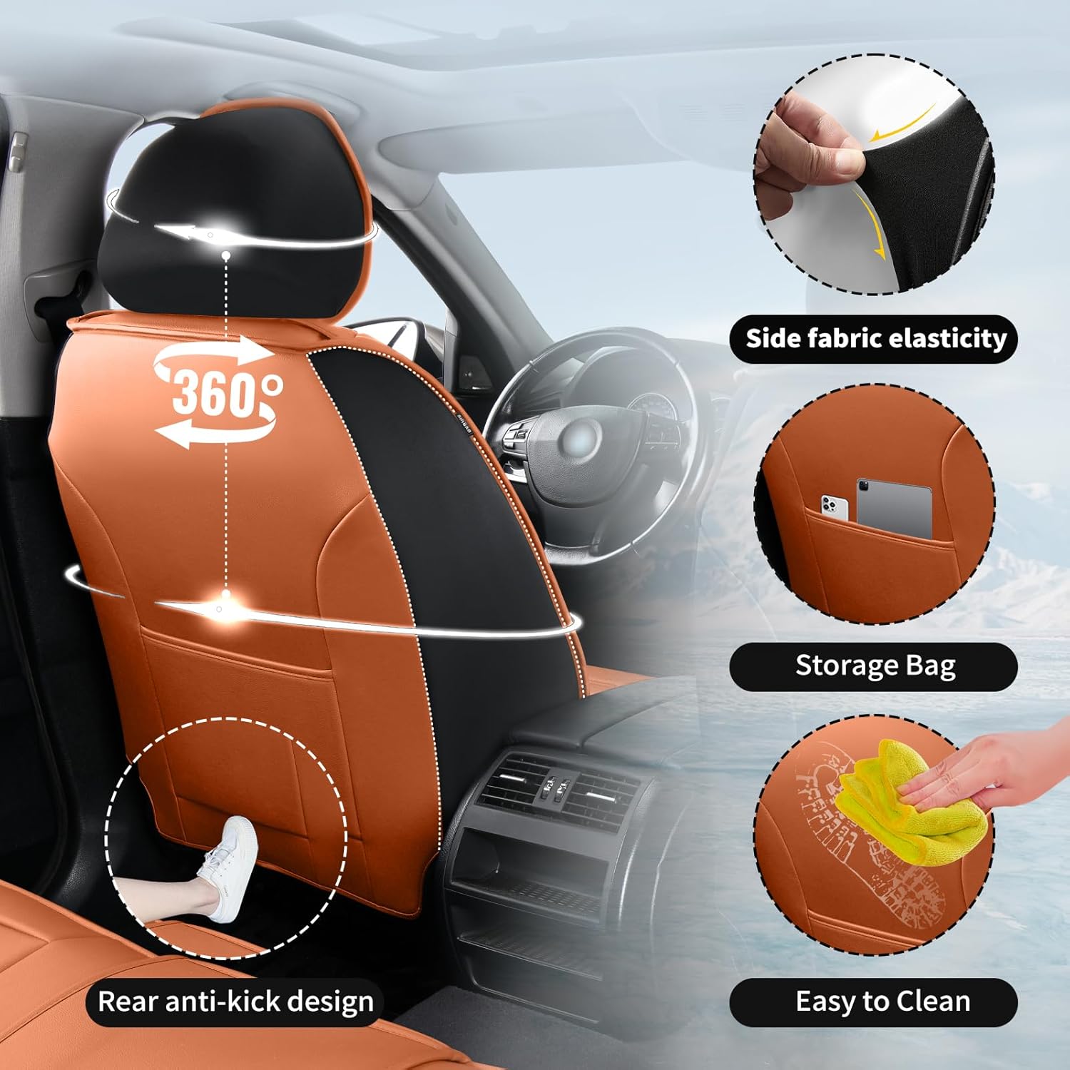 Fit Titan Premium Leather Car Seat Covers for Nissan Titan 2004-2025 2026 - Waterproof，Breathable，All-Weather Seat Cushion Protecto & Airbag Compatible, Full Set Brown