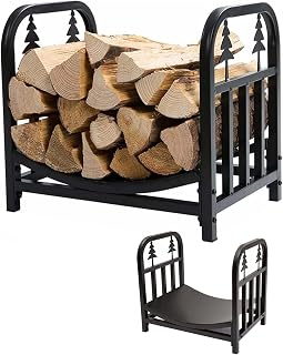 Patio Firepit Wood Stacking Holder 17.7”Firewood Log Rack, Heavy-Duty Rustproof Steel Indoor Outdoor Lumber Storage