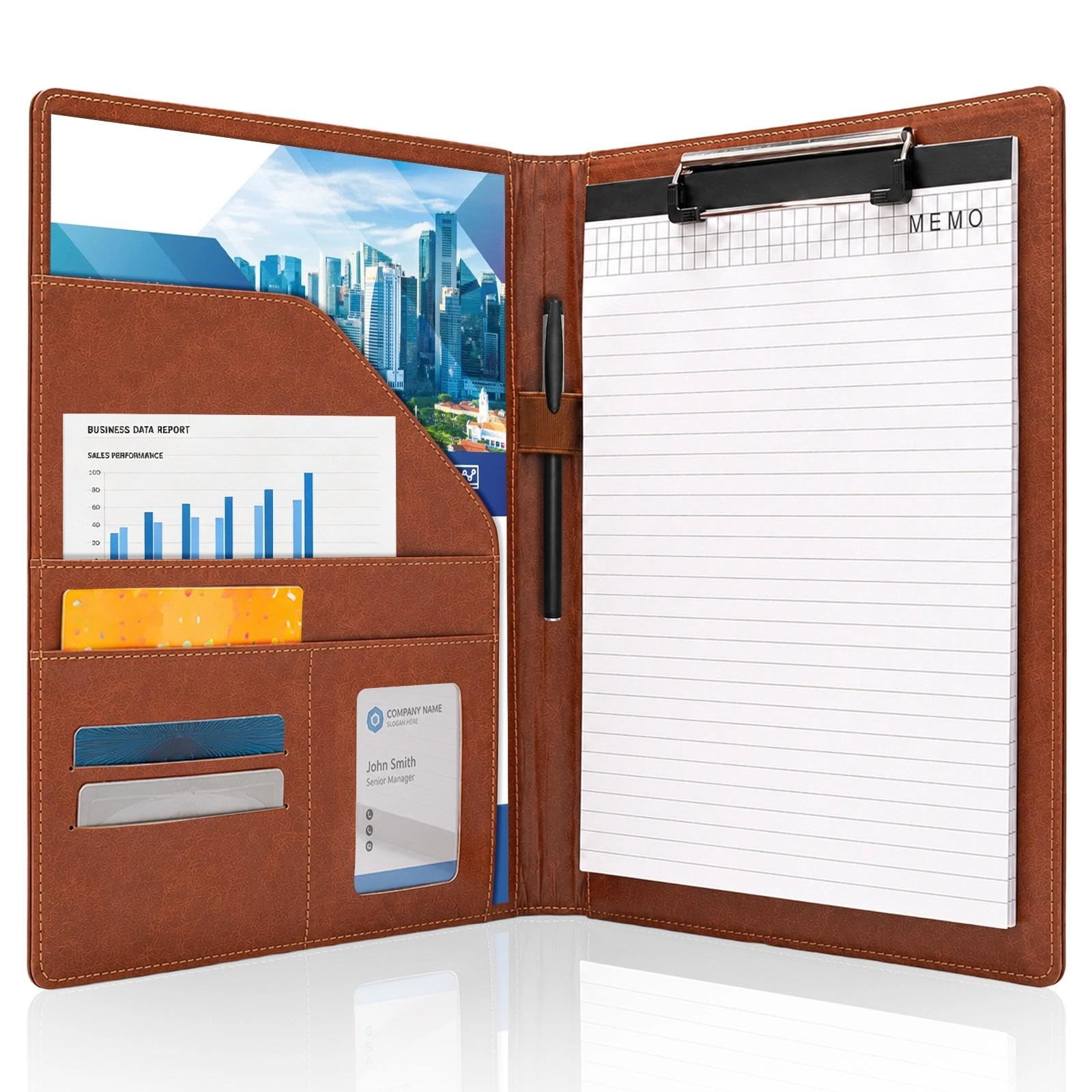 A4 Leather Portfolio Folder, Multifunctional Conference Clipboard Folder