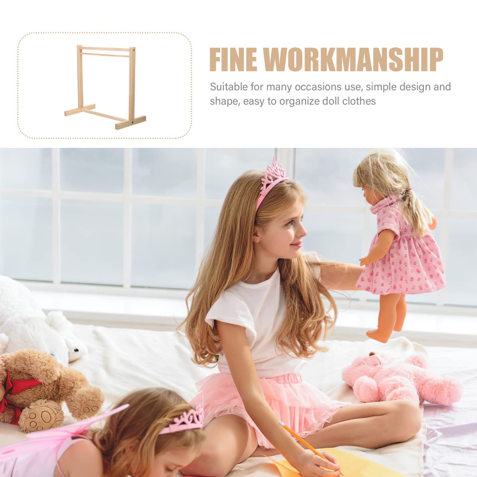 Tofficu Wooden Doll Clothes Hanging Rack, 11.81 Inch Doll Clothing Hanger for Storage and DIY Projects, Dress up Rack for Little Girls?Suitable for Puppet? Lovers and Kids, Khaki