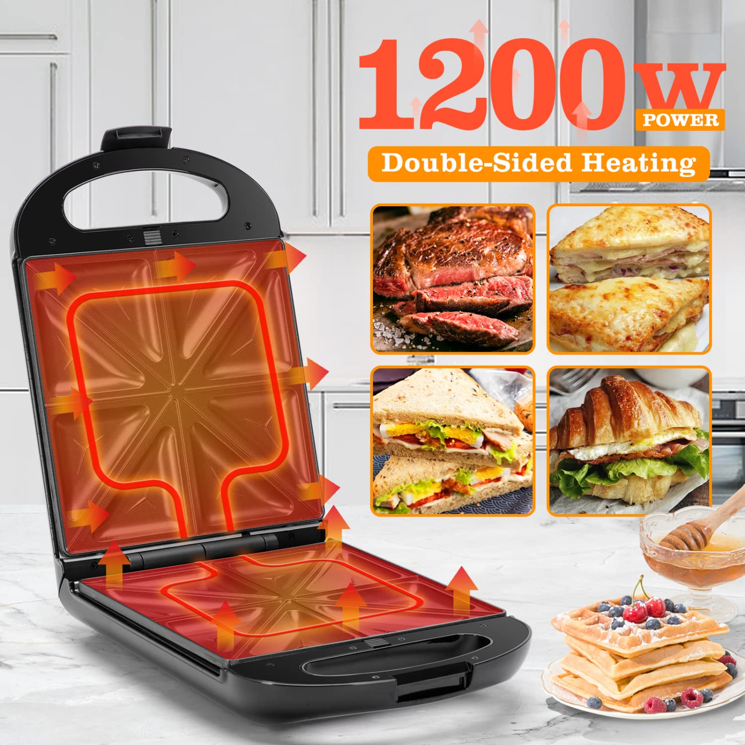 Yabano Sandwich Maker 3-in-1 (Waffle Iron, Sandwich Toaster, Contact