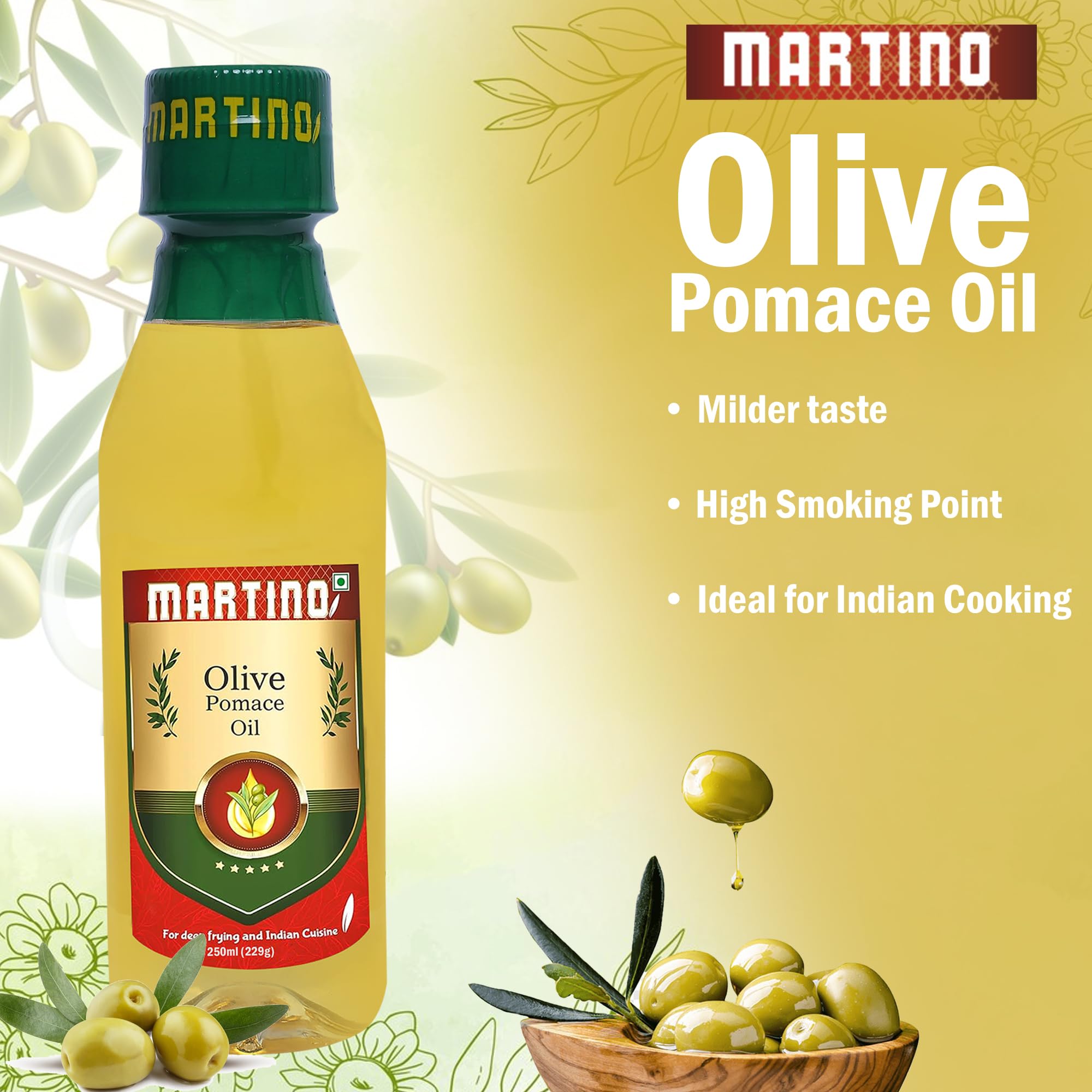 Martino Olive Pomace Oil 250 ML, Ideal for Deep Frying, Roasting & Sautéing Rich Neutral Flavour & High Smoke Point Versatile Edible Cooking Oil for Indian Cuisine 2