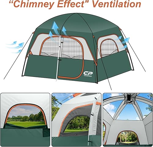 Miniatura 8 de CAMPROS CP Upgraded 6/8 Person Camping Tents, Waterproof Windproof Family Tent with Larger Mesh Windows & Door, Double Layer, Easy Set Up, Verde