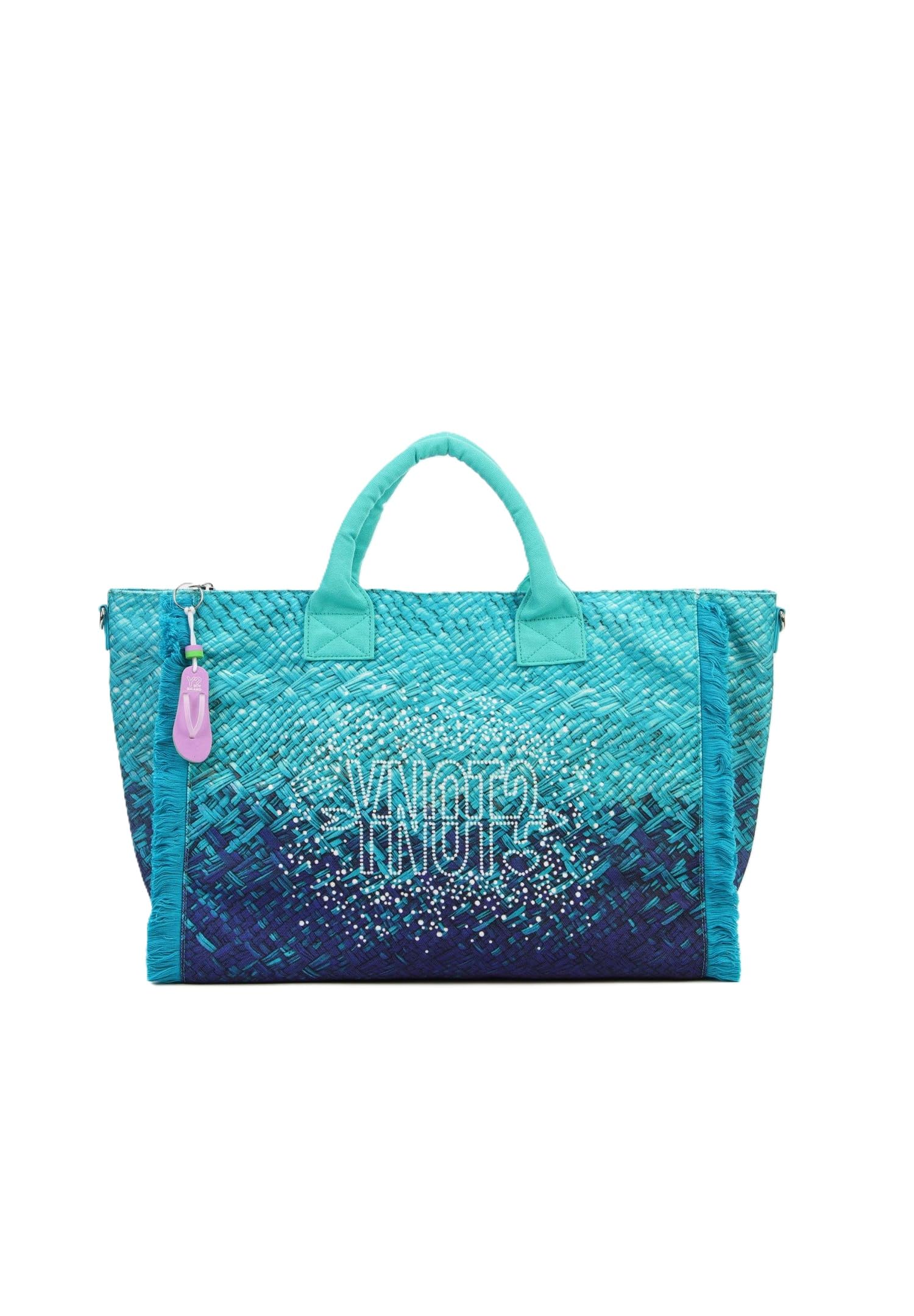 YNOT Borsa Mare Macao MAC001S6, Tote Bag in Nylon, Effetto Intrecciato Sfumato, Oceano, 57x33,5x19 cm, Tracolla Amovibile