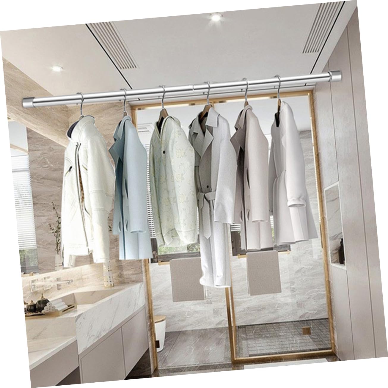 Adjustable Telescopic Curtain Rod Stainless Steel Retractable Laundry Pole for Closet No Drill Installation Fits for Bathroom Bedroom and Living Room Use