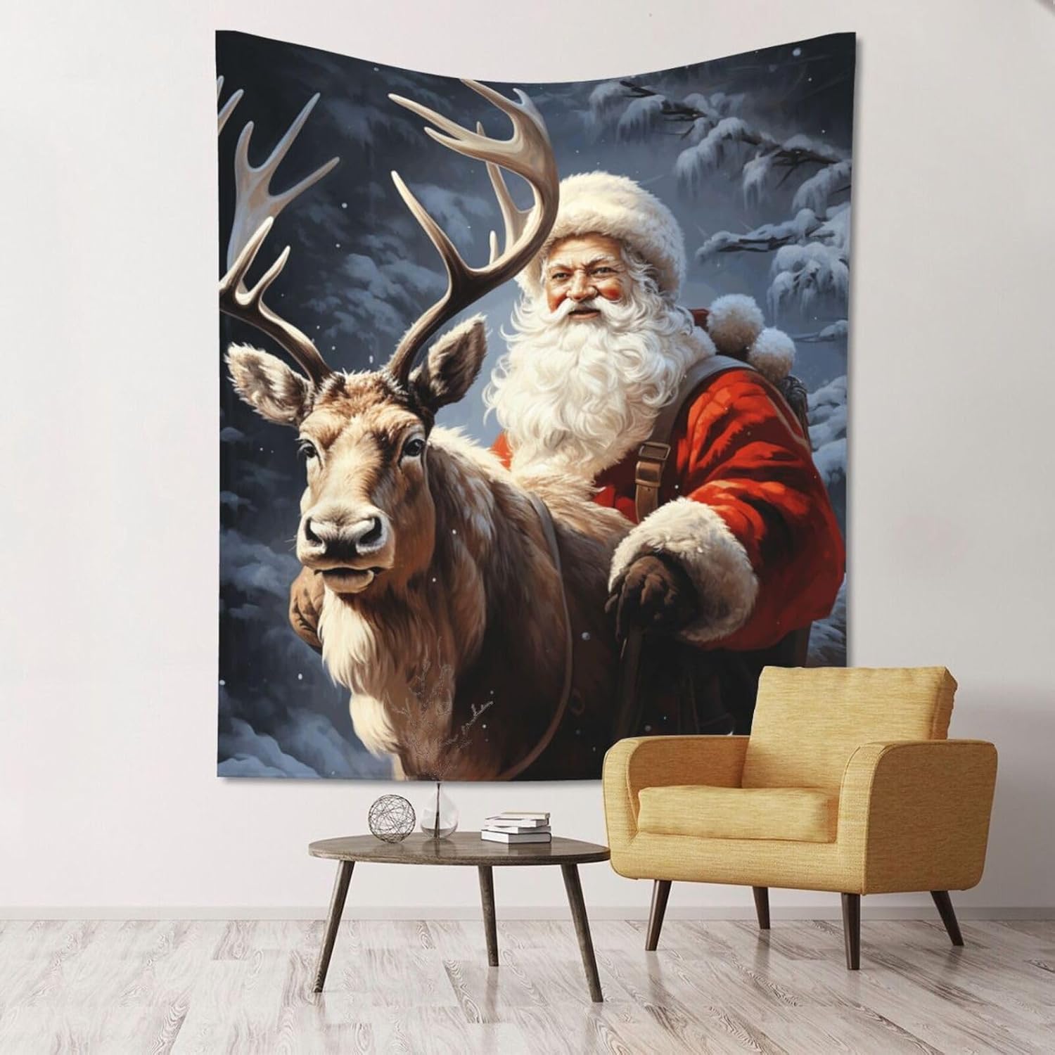WEIHAKO Tapestry Wide Wall Hanging Tapestry Lightweight Wall Blanket Santa Claus and Deer Elk Tapestry Vintage Mural Wall Art Home Decor Aesthetic Tapestries for Bedroom Dorm Living Room 60x51 Inch