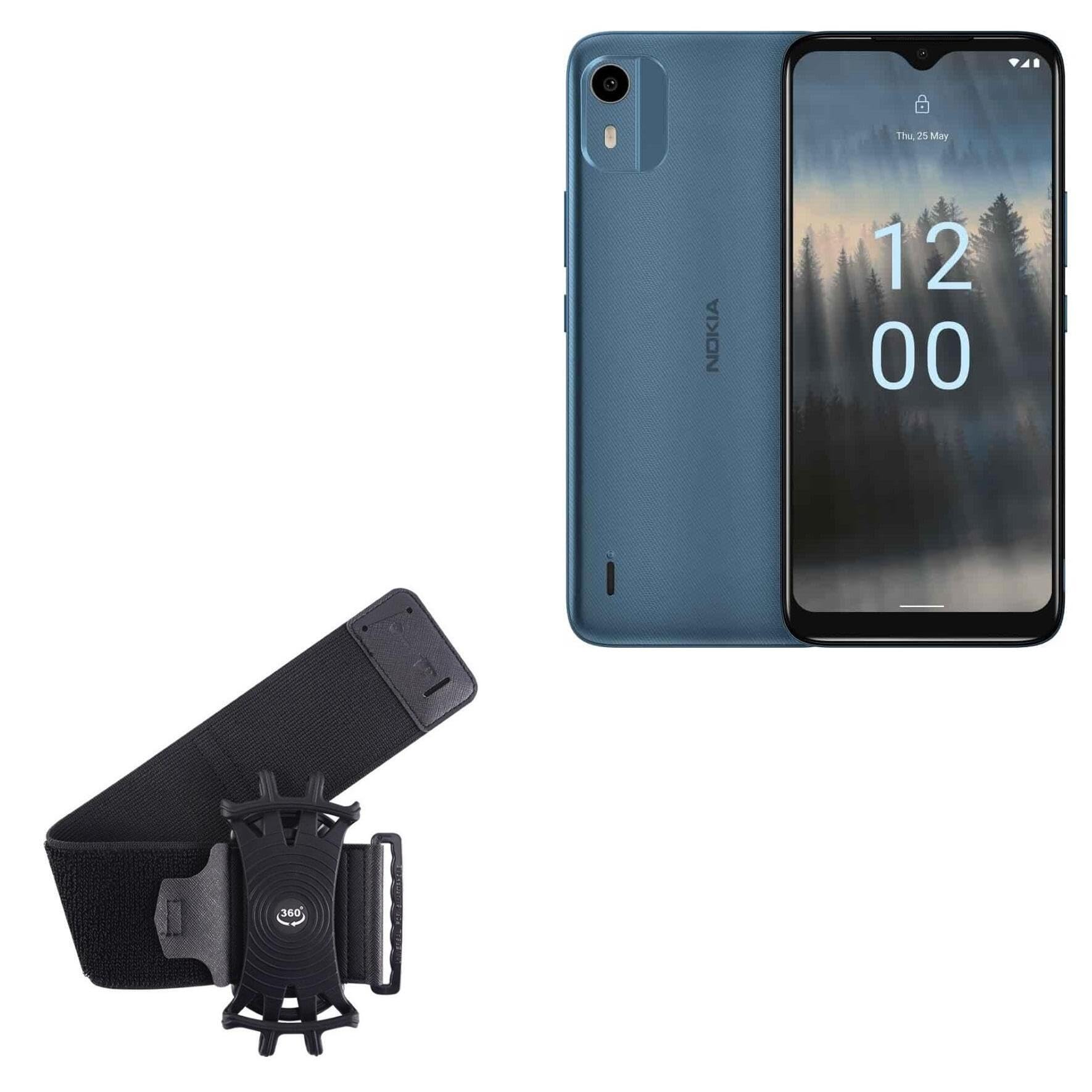 BoxWave Holster Compatible with Nokia C12 Plus - ActiveStretch Sport Armband, Adjustable Armband for Workout and Running - Jet Black