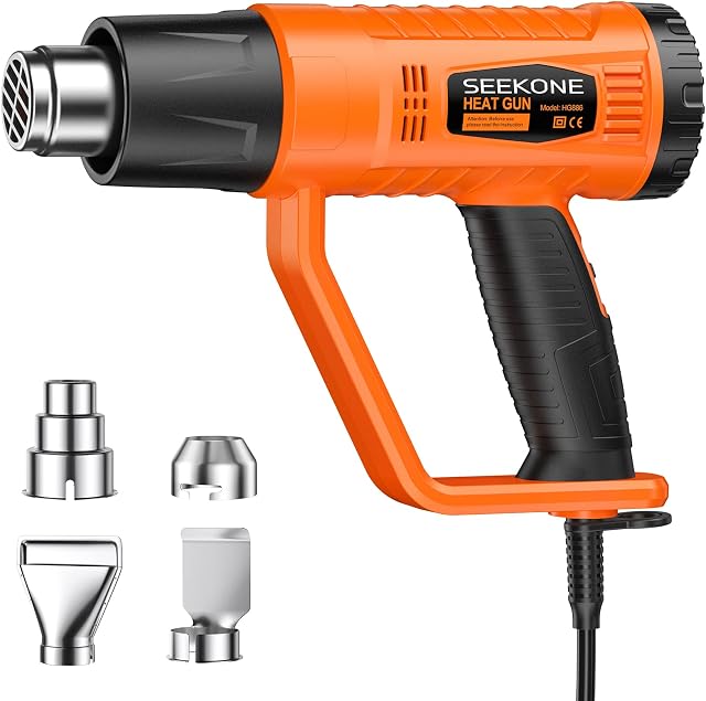 Heat Gun, SEEKONE 2000W 400 & 600 Professional Heavy Duty Hot Air Gun Kit Dual-Temperature Settings 4 Nozzles for Crafts, Shrinking PVC, Stripping Paint