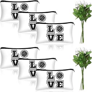 12pcs Volleyball Makeup Bag and Volleyball Bionic Rose Sport Cosmetic Bag Canvas Volleyball Bag Volleyball Team Gifts for Teen Girls Toiletry Pouch with Zipper for Women Sport Party Favors