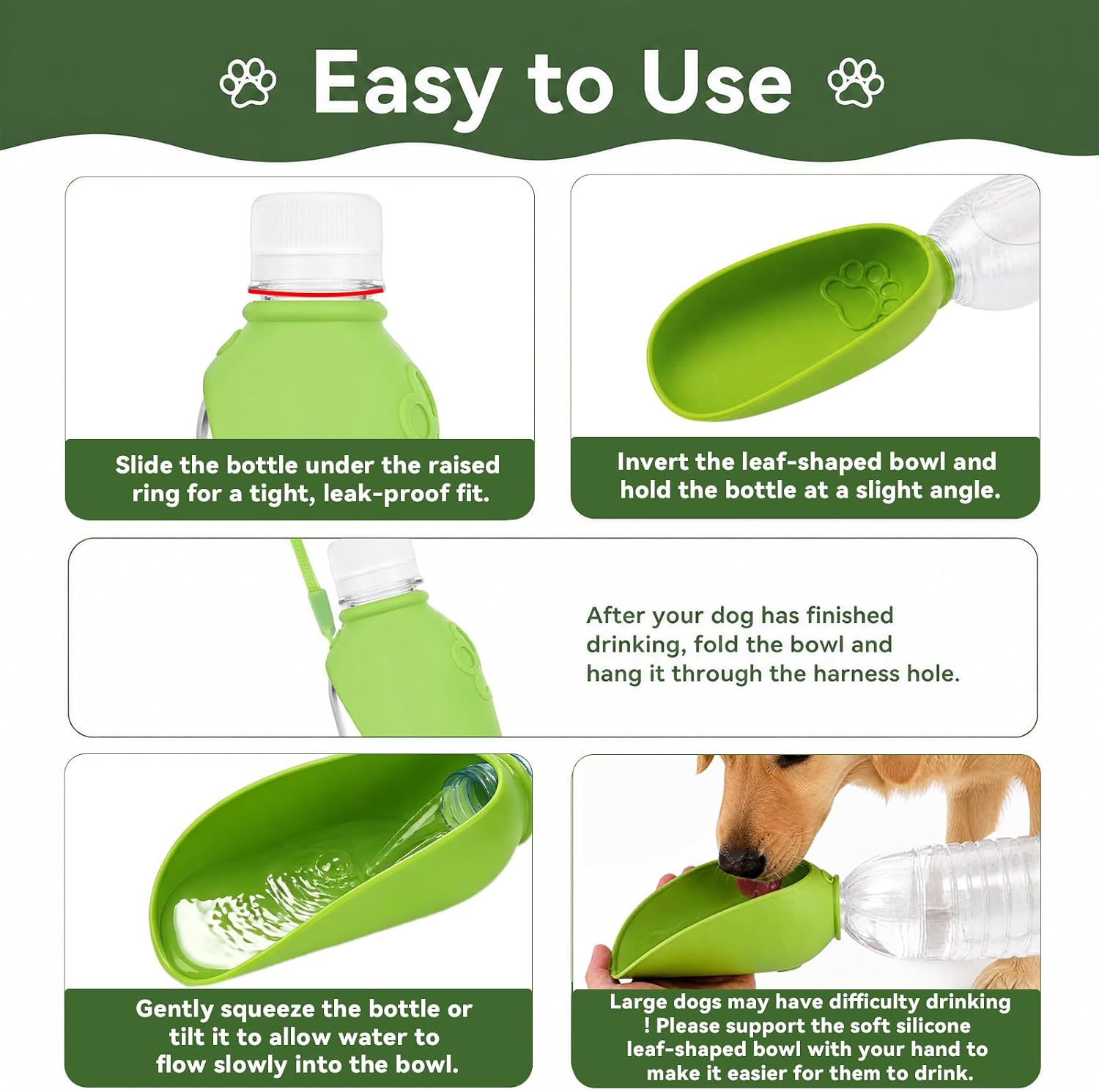 NQEUEPN Dog Water Bottle Attachment with Lanyard (Green) image 5