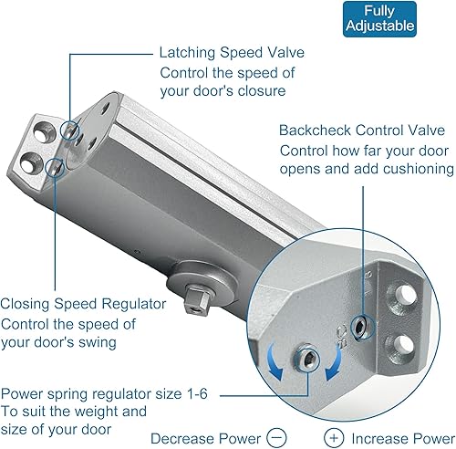 Miniatura 7 de Sophia Cierrapuertas DK4000 - Cierrapuertas automático de alta resistencia comercial, tamaño ajustable 1-6, bisagra de cierre de puerta hidráulico