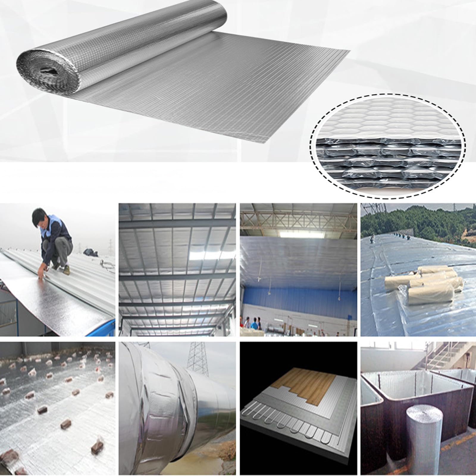 Rollo Aislante Termico Reflexivo Autoadhesivo Lámina Aislante Doble Cara para Frío y Calor Aislamiento Radiadores para Paredes Techo Suelo Furgonetas Buhardillas Garaje(Size:1x15m)