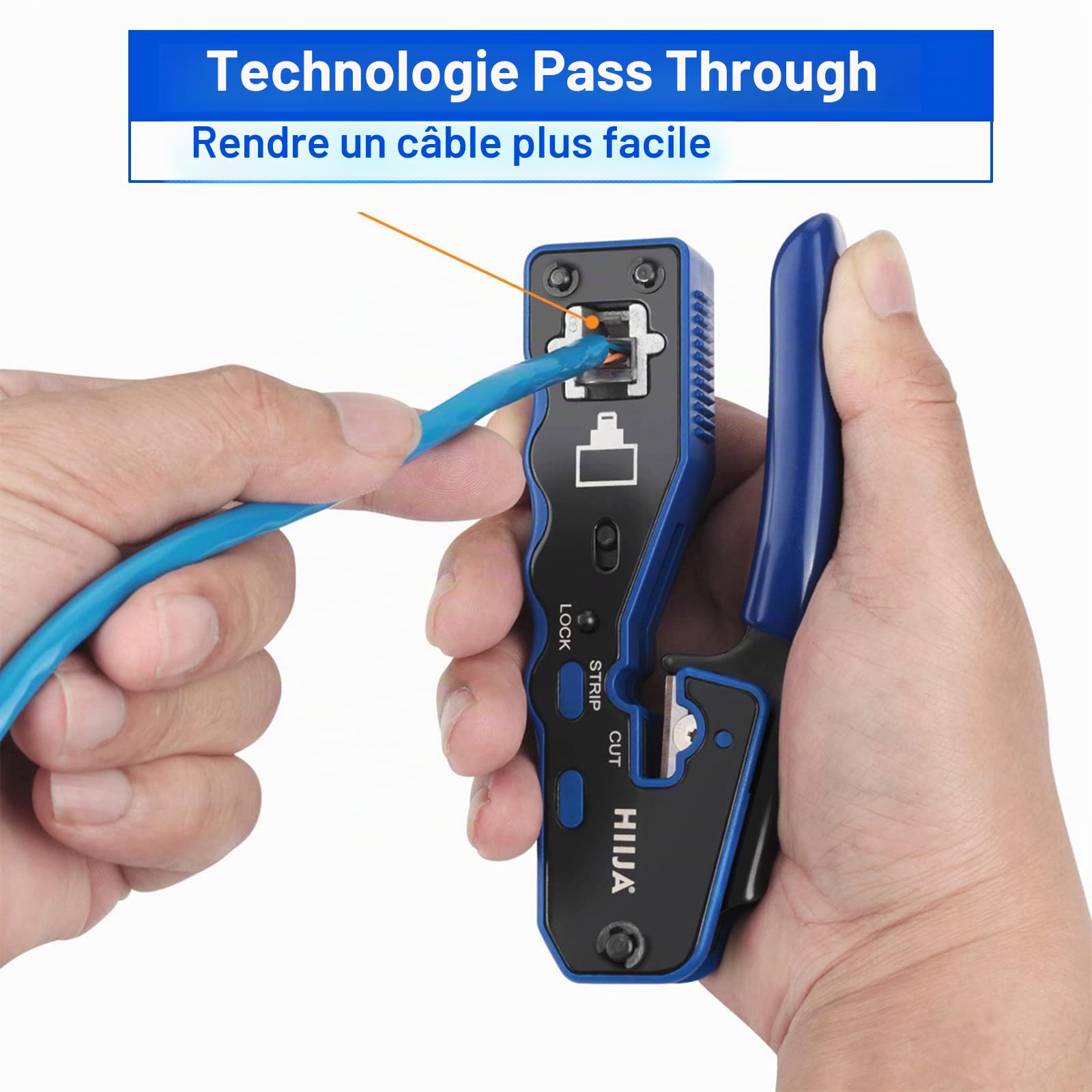 Kit Outils RJ45 – Pince à Sertir, Testeur de Câble Réseau, Pince à Dénuder et Coupe-Fil, 50 Connecteurs CAT6 et 50 Couvre-Bottes, Compatible Cat5/Cat5e/Cat6