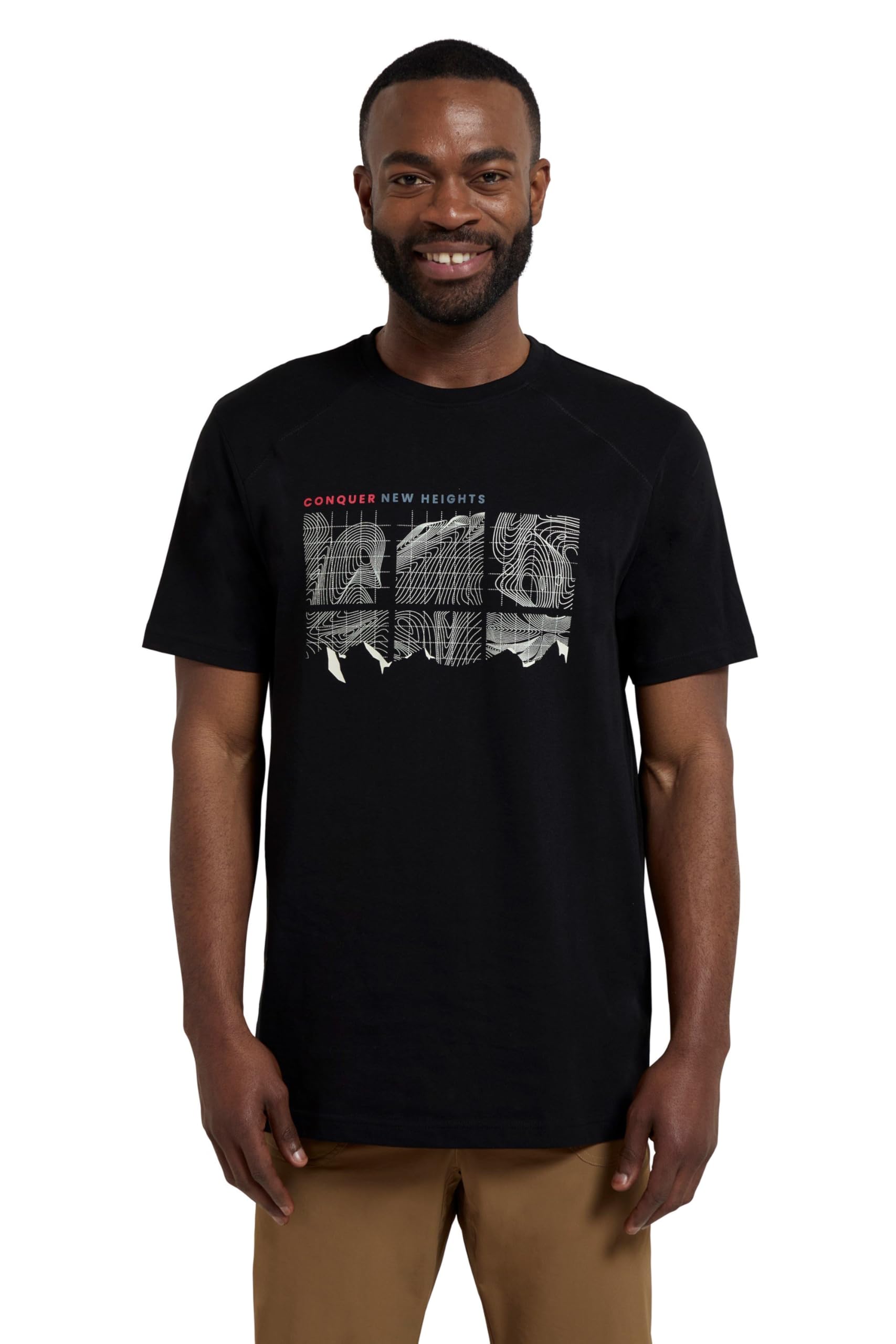 Mountain WarehouseTech Mountains Mens T-Shirt - Cotton Casual Top, UV Protection Tee Shirt - for Summer, Outdoors, Camping & Hiking Jet Black XS