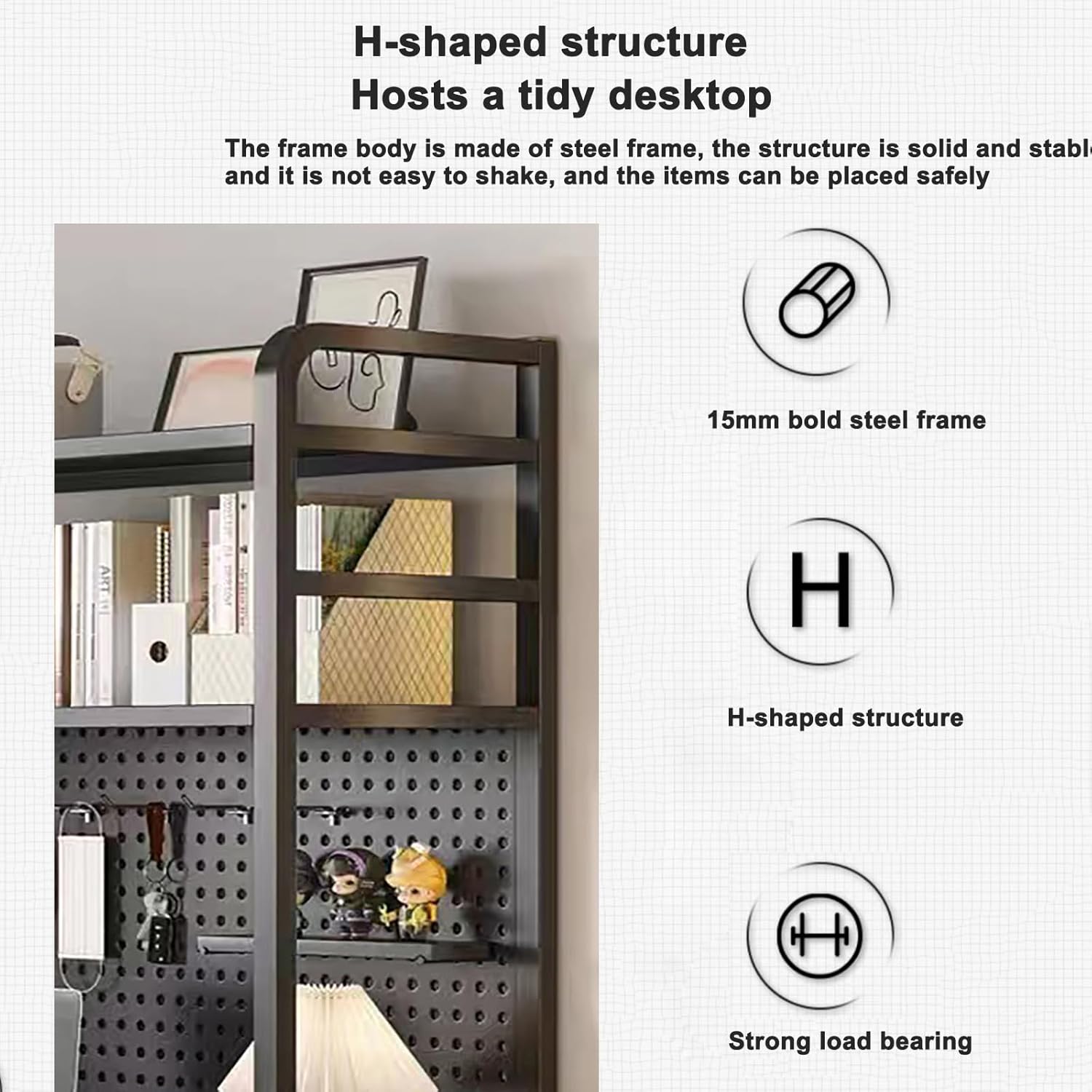 2 Layer Desktop Bookshelf for Computer Multipurpose Metal Desktop Hutch Shelf Wrought Iron Desktop Bookcase for Office Supplies Organizer, Home Decor