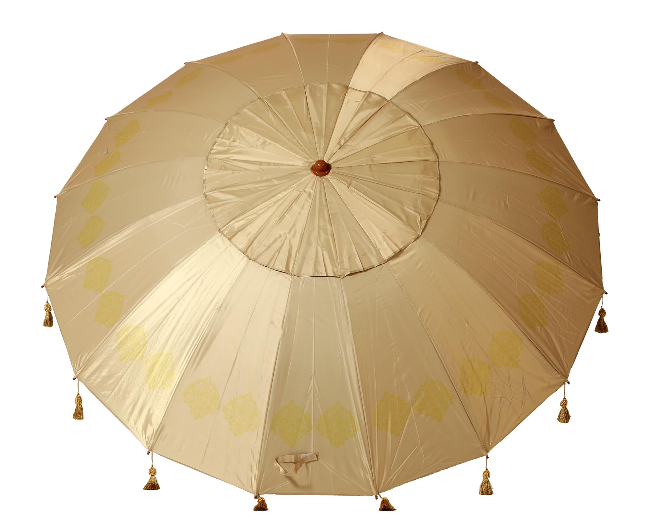 Atosa Strandschirm Ø 180 bis 240 cm aus Aluminium Orientalisches Modell mit Fransen mit LSF 50+, beige, 220 cm, Bohemien