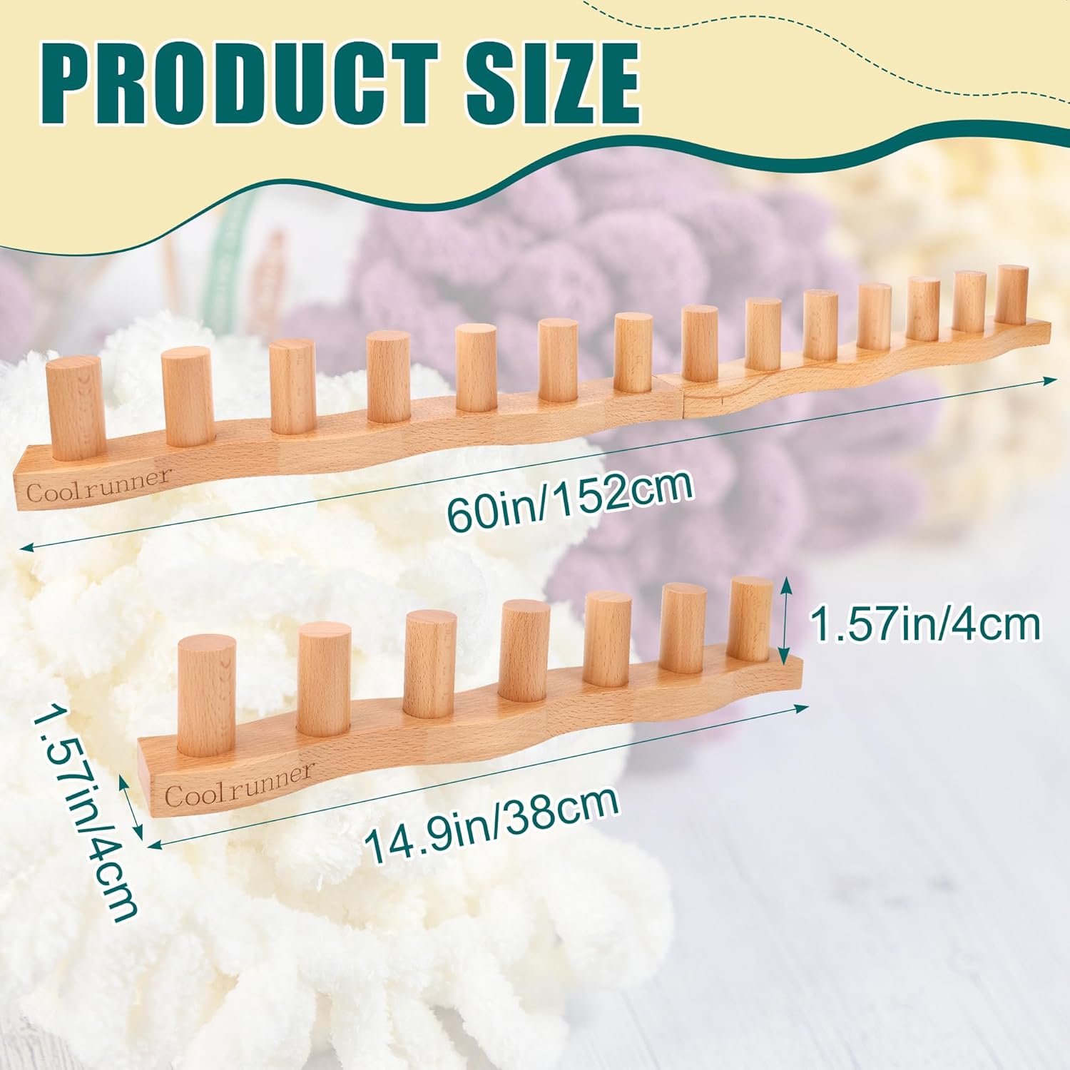 Coolrunner 60'' Chunky Knitting Loom for Blanket Making, Wooden Loom Frame for DIY Throw Blankets, Adjustable Size Chunky Blanket Loom with Storage Bag, Scissors, Beginner Friendly Yarn Craft