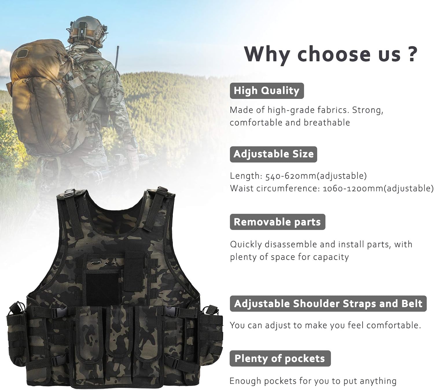 Lixada Tactical Vest Adjustable Outdoor Gear Load Carrier Vest for Hunting Hiking Camping CS Game : Sports & Outdoors