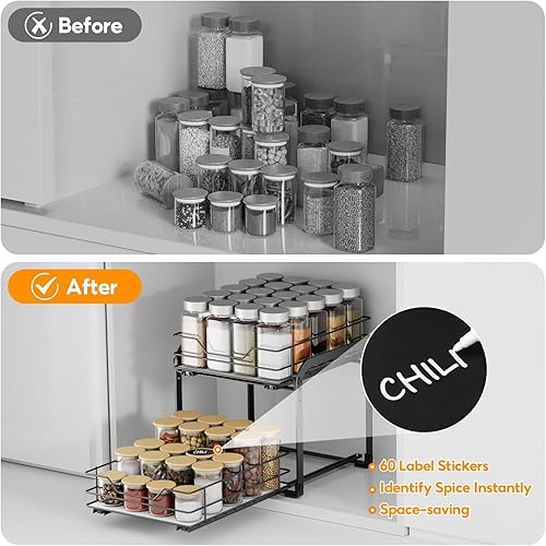 Miniatura 9 de Organizador de especias para gabinete, estante de especias vertical extraíble de 2 niveles, organización de especias de metal resistente para