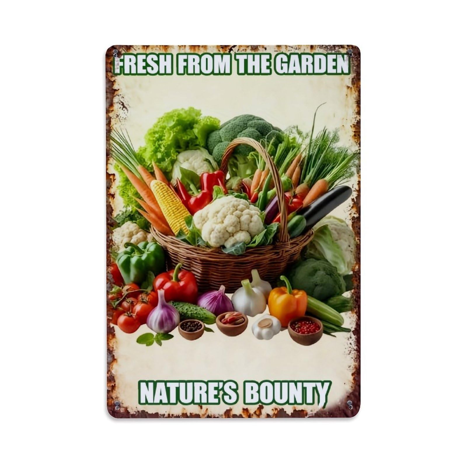 Jdfenggu Vintage Fresh Vegetables In Basket Retro Metal Tin Sign, Metal Poster For Bar, Home, Man Cave, Kitchen, Laundry Room Art Decor 8X12 Inch