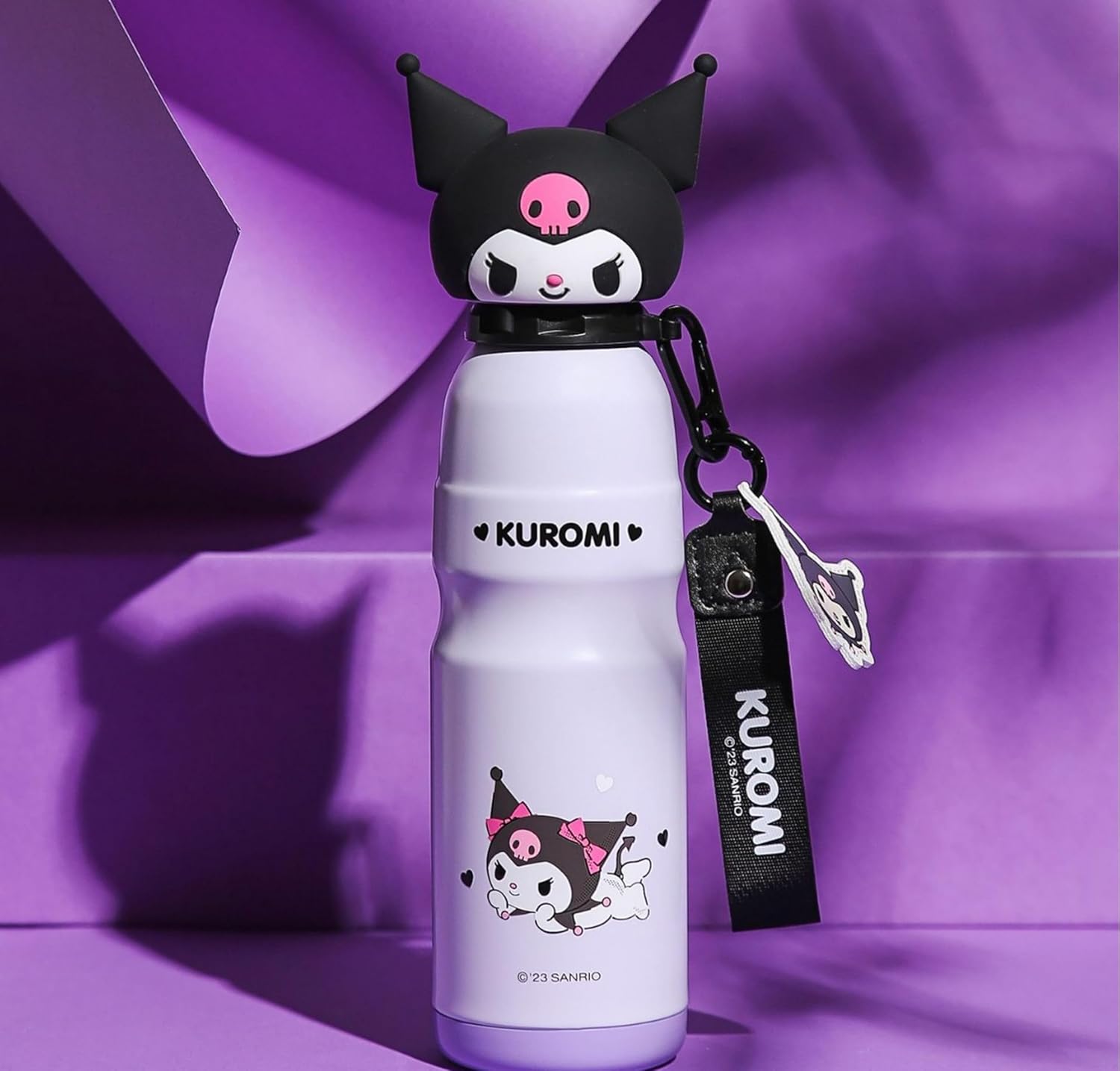 Kuromi Stainless Steel Insulated Water Bottle with Buckle and Strap - 600ml - Image 5